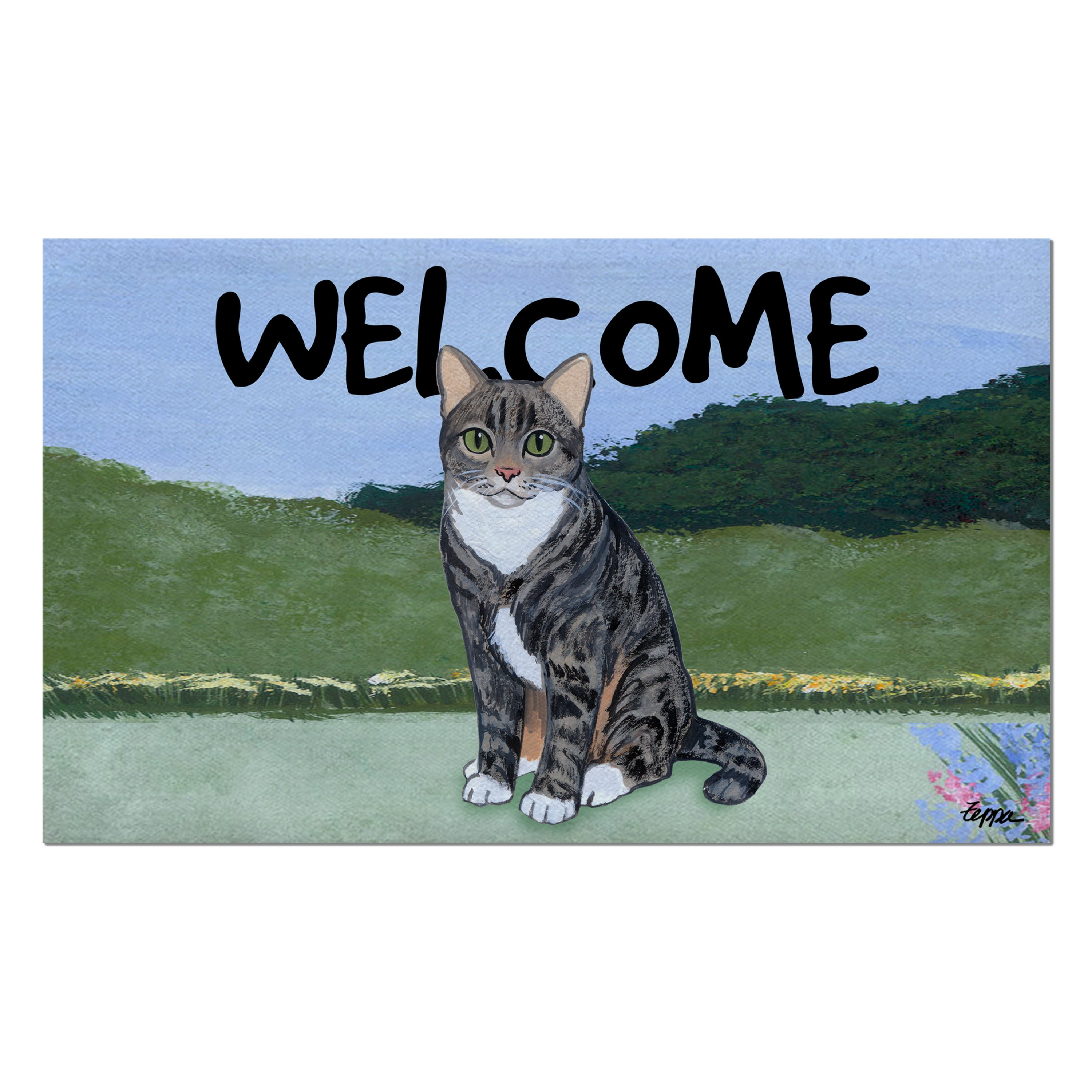 Grey Tabby Cat Welcome Mat