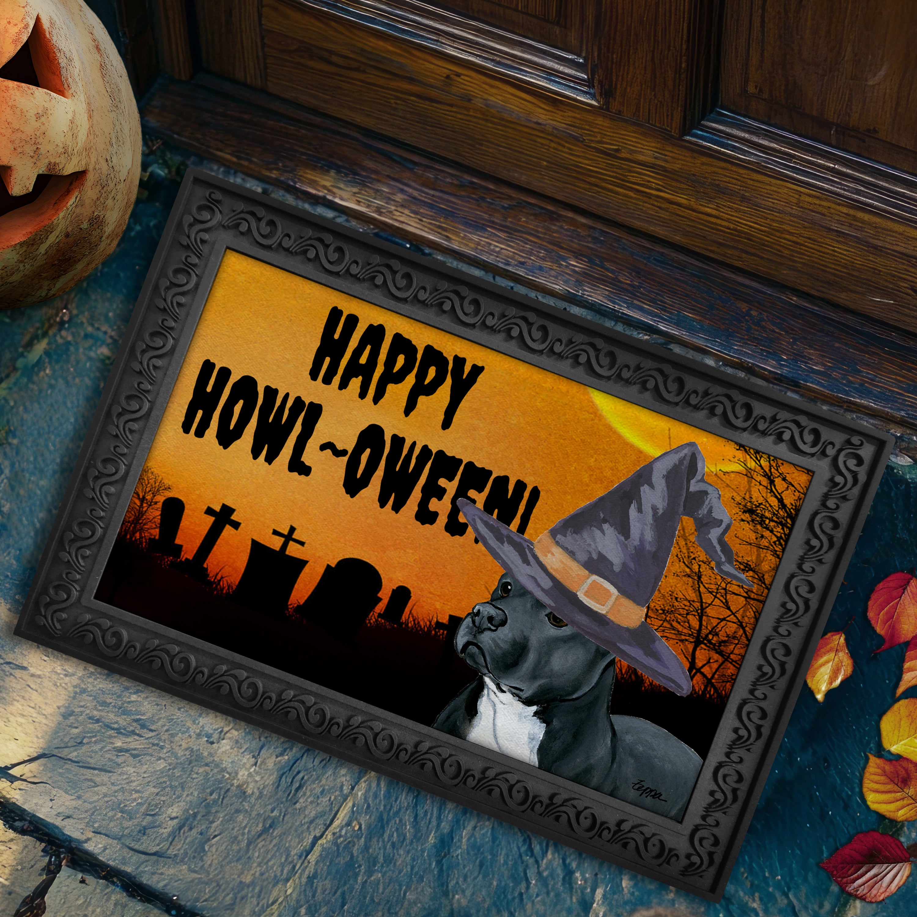 American Pit Bull Halloween Welcome Mat