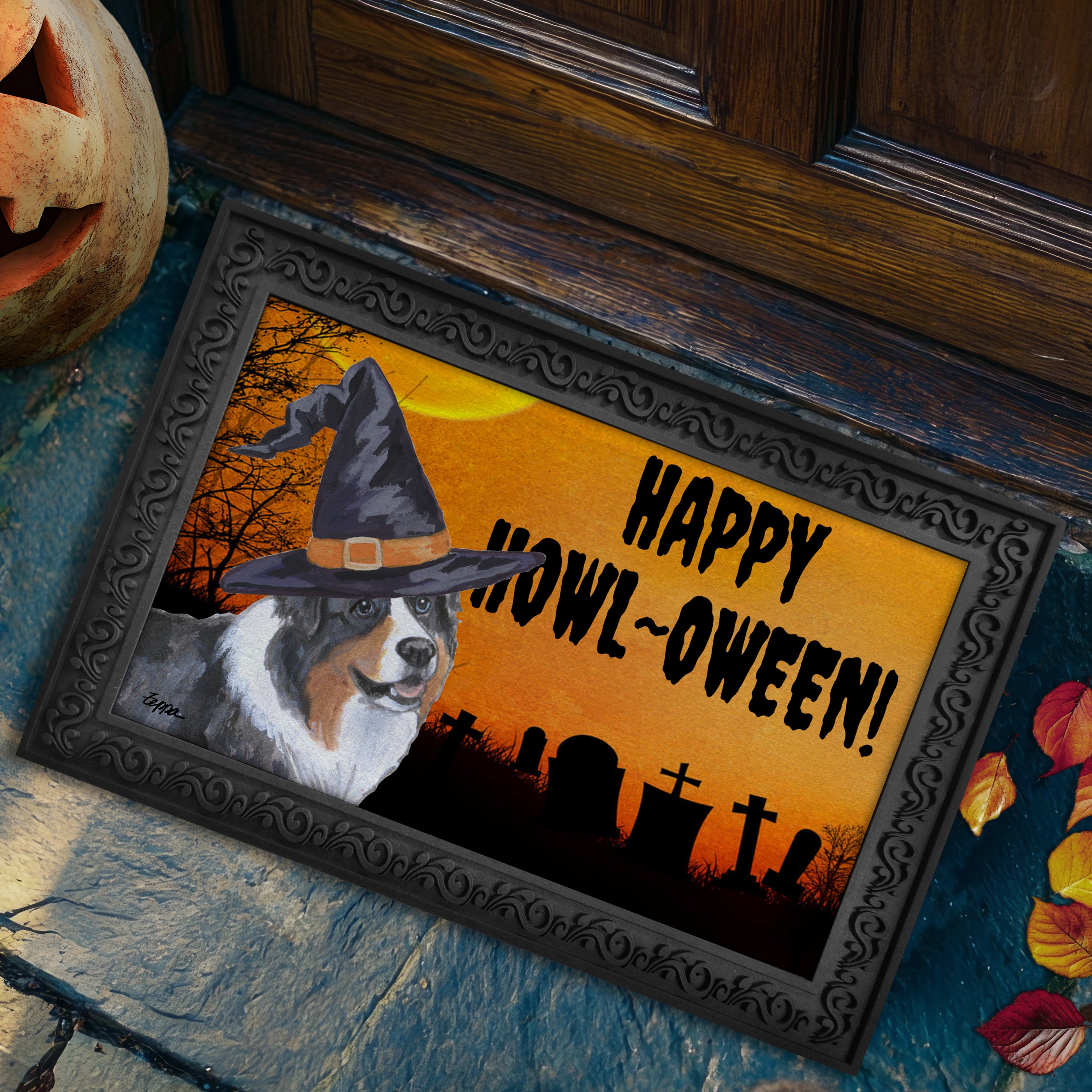 Australian Shepherd Halloween Welcome Mat