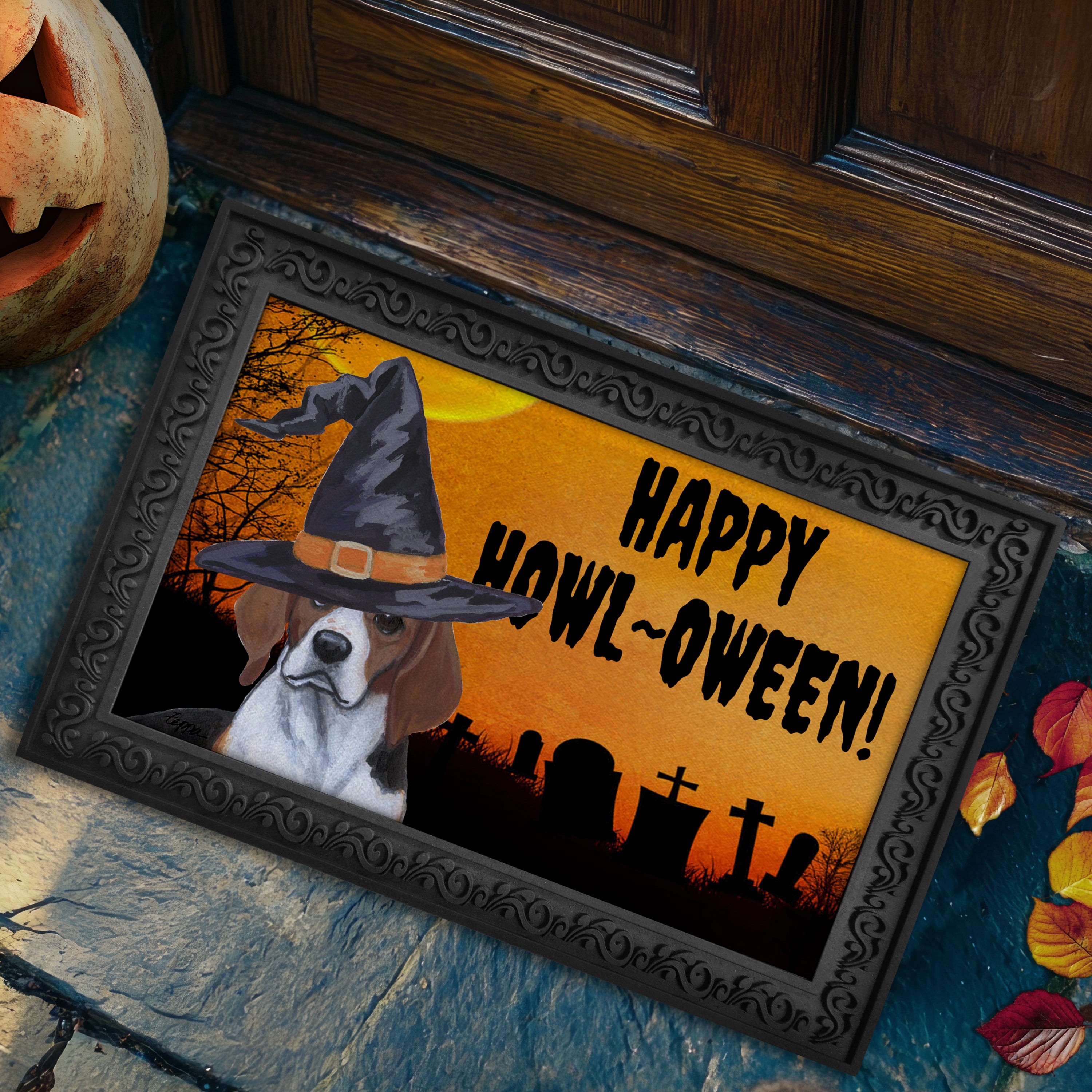 Beagle Halloween Welcome Mat