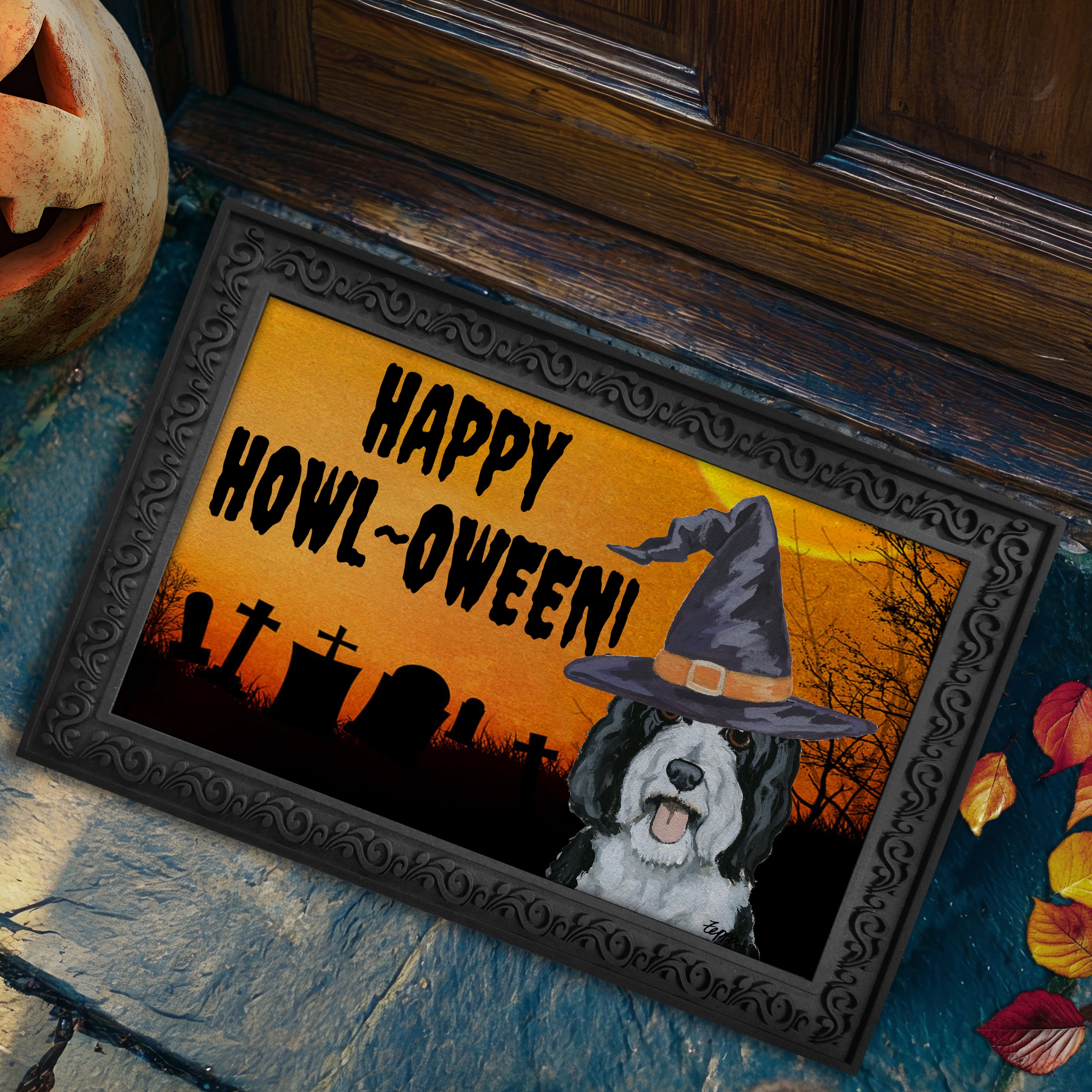 Bernadoodle Halloween Welcome Mat