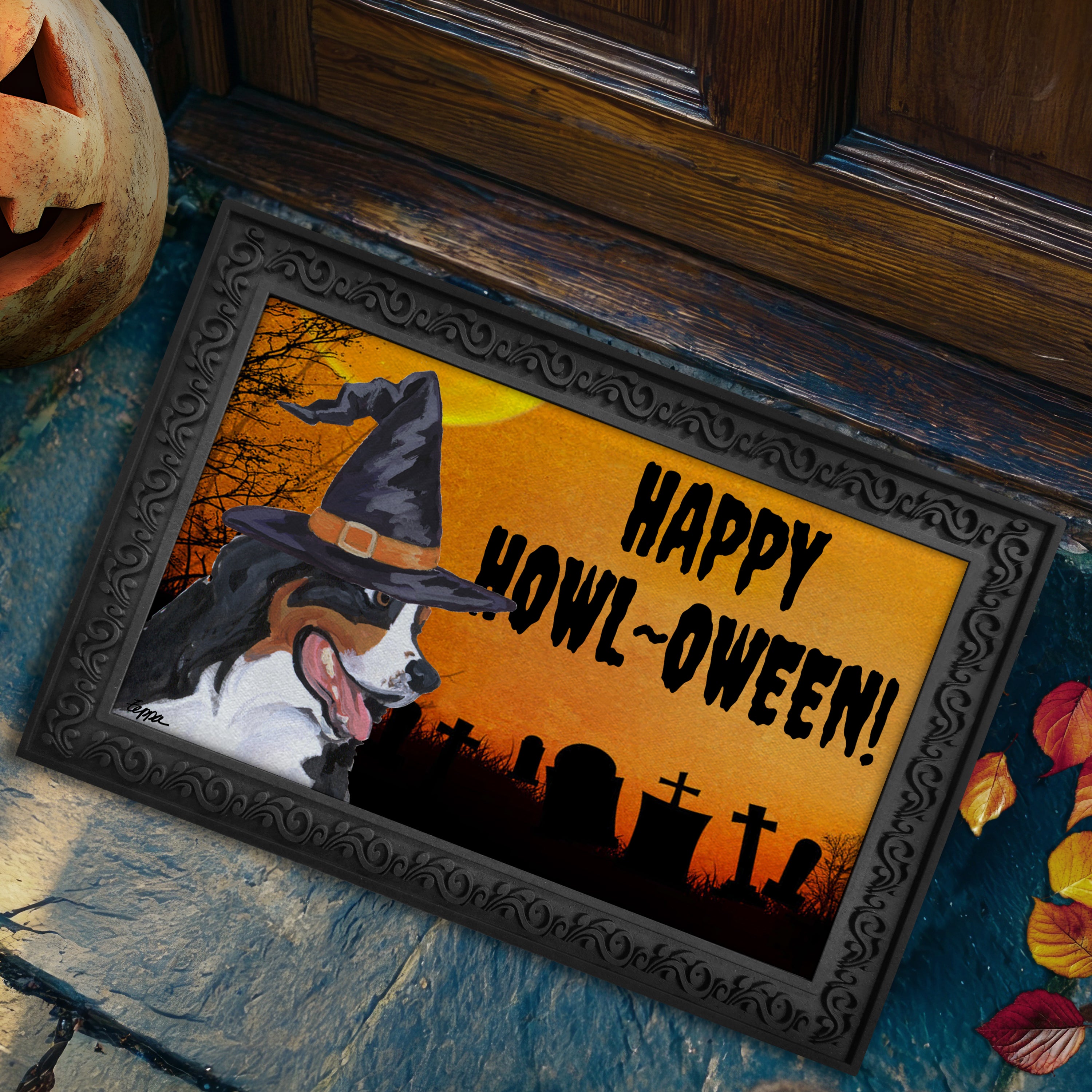 Bernese Mountain Dog Halloween Welcome Mat