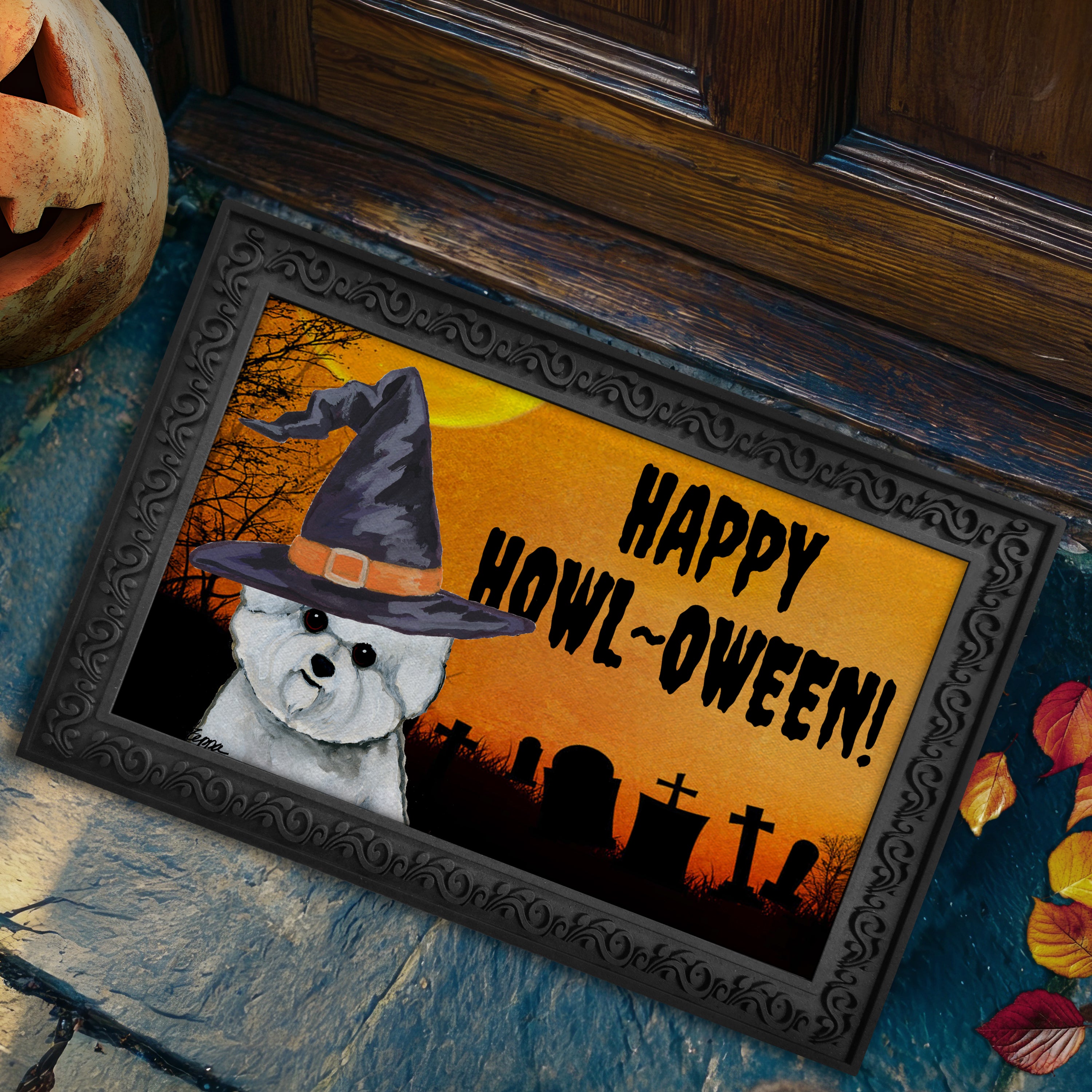 Bichon Frise Halloween Welcome Mat