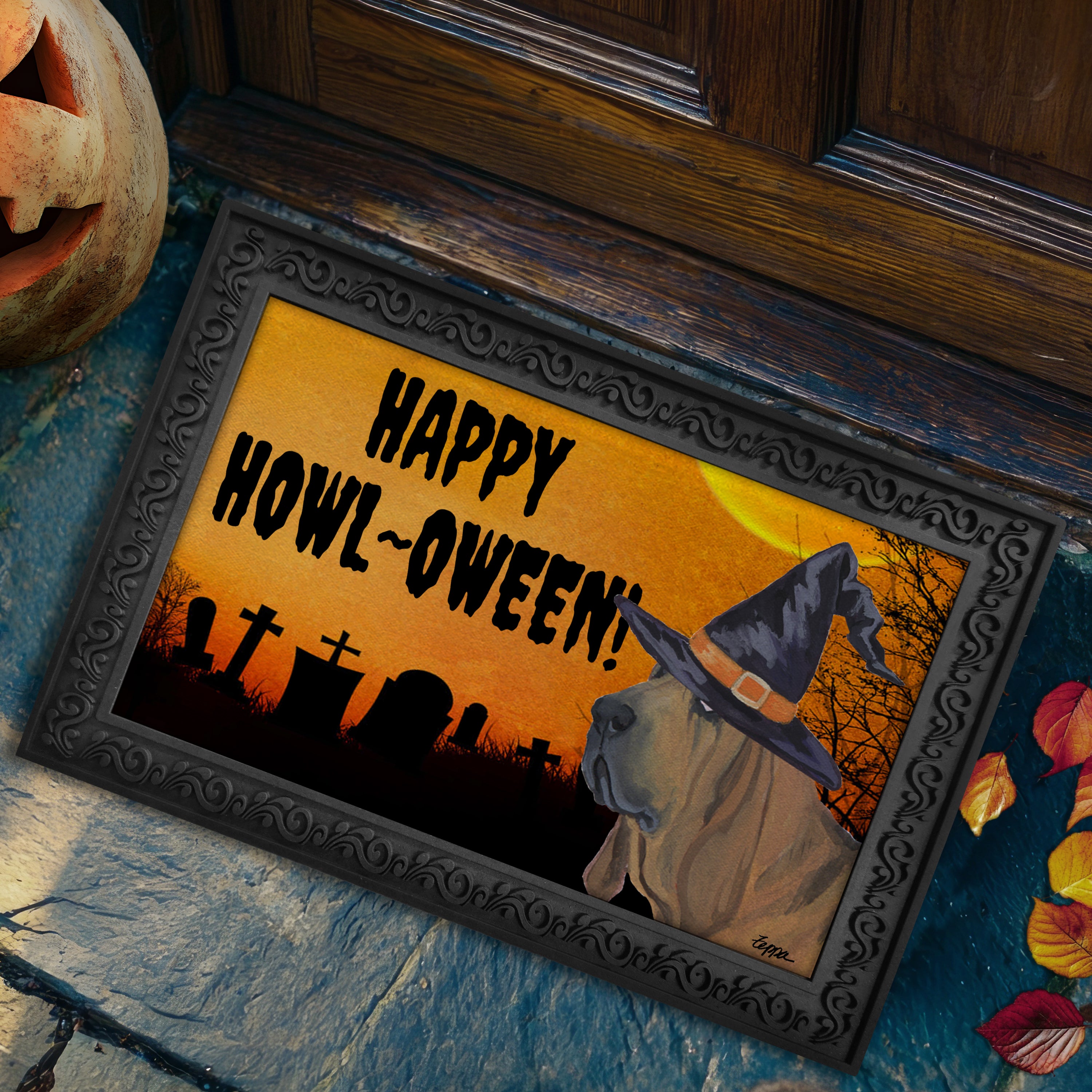 Bloodhound Halloween Welcome Mat