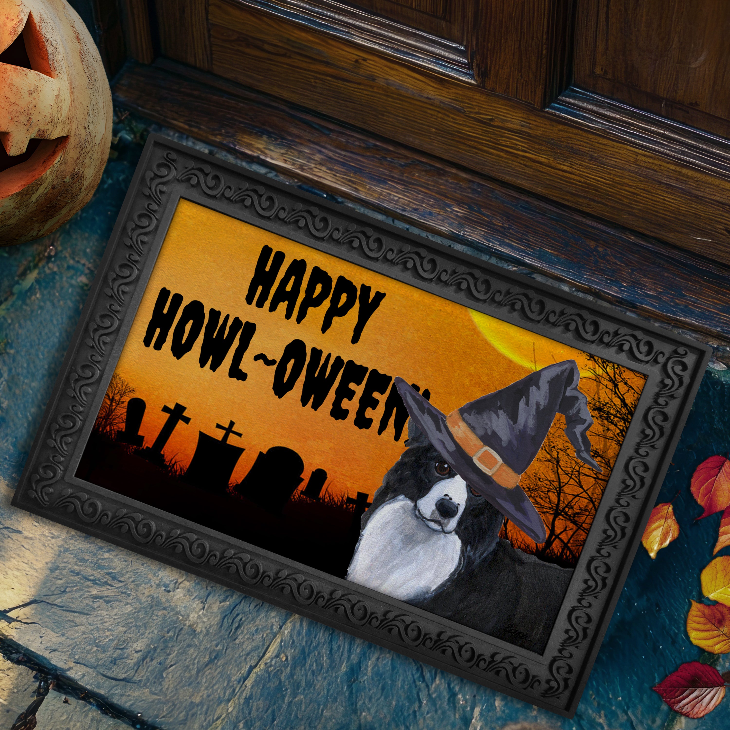 Border Collie Halloween Welcome Mat
