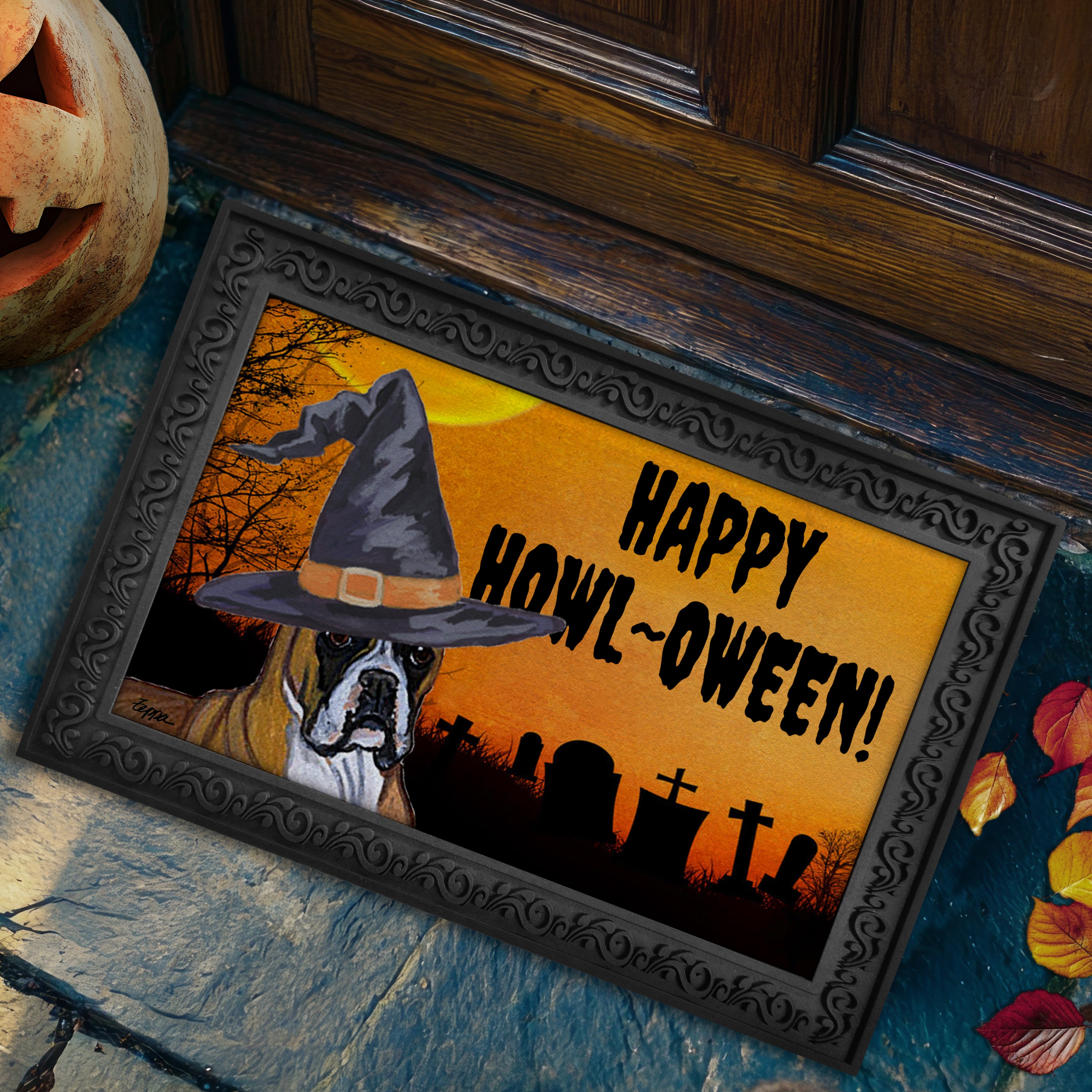 Boxer Lying Halloween Welcome Mat