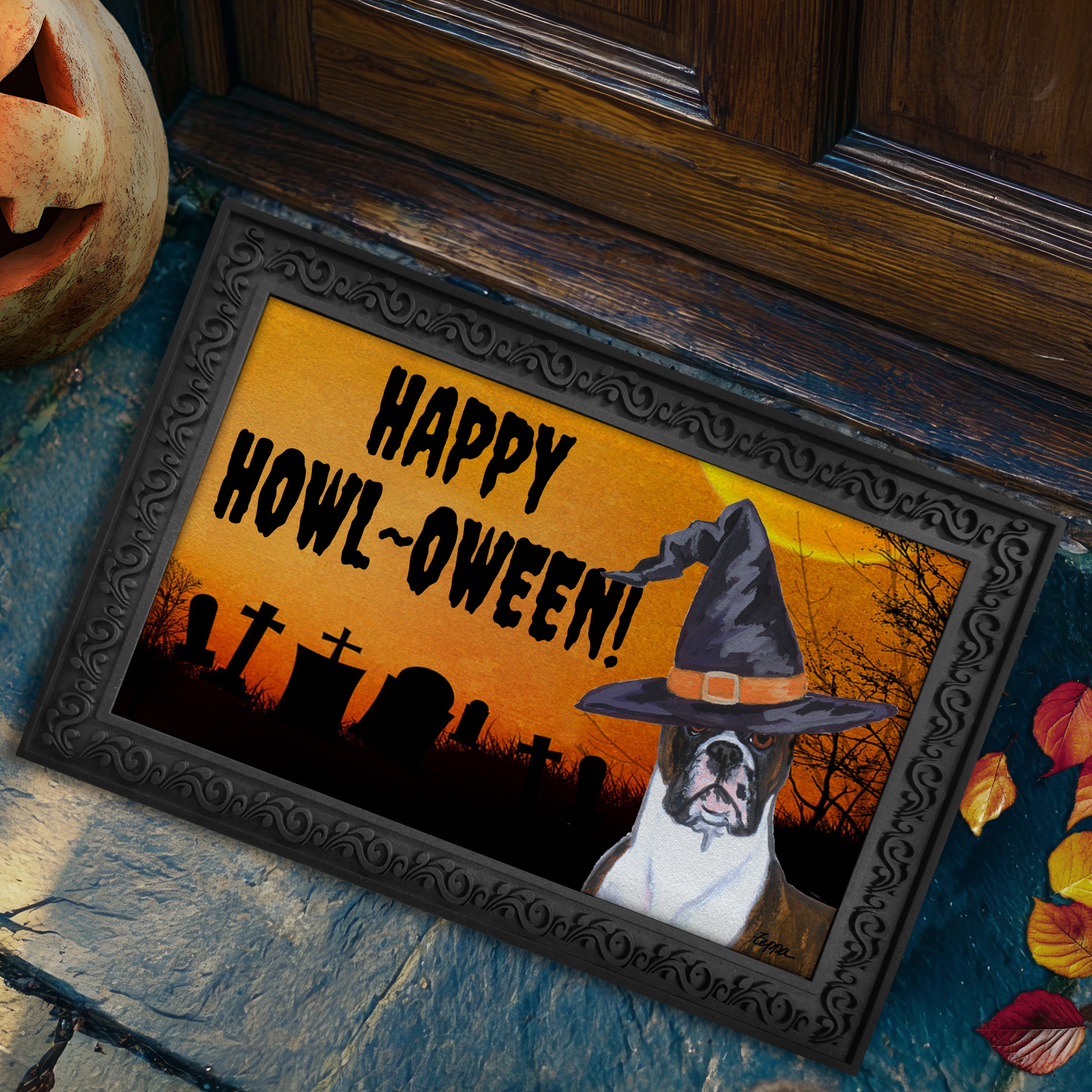 Boxer Standing Halloween Welcome Mat