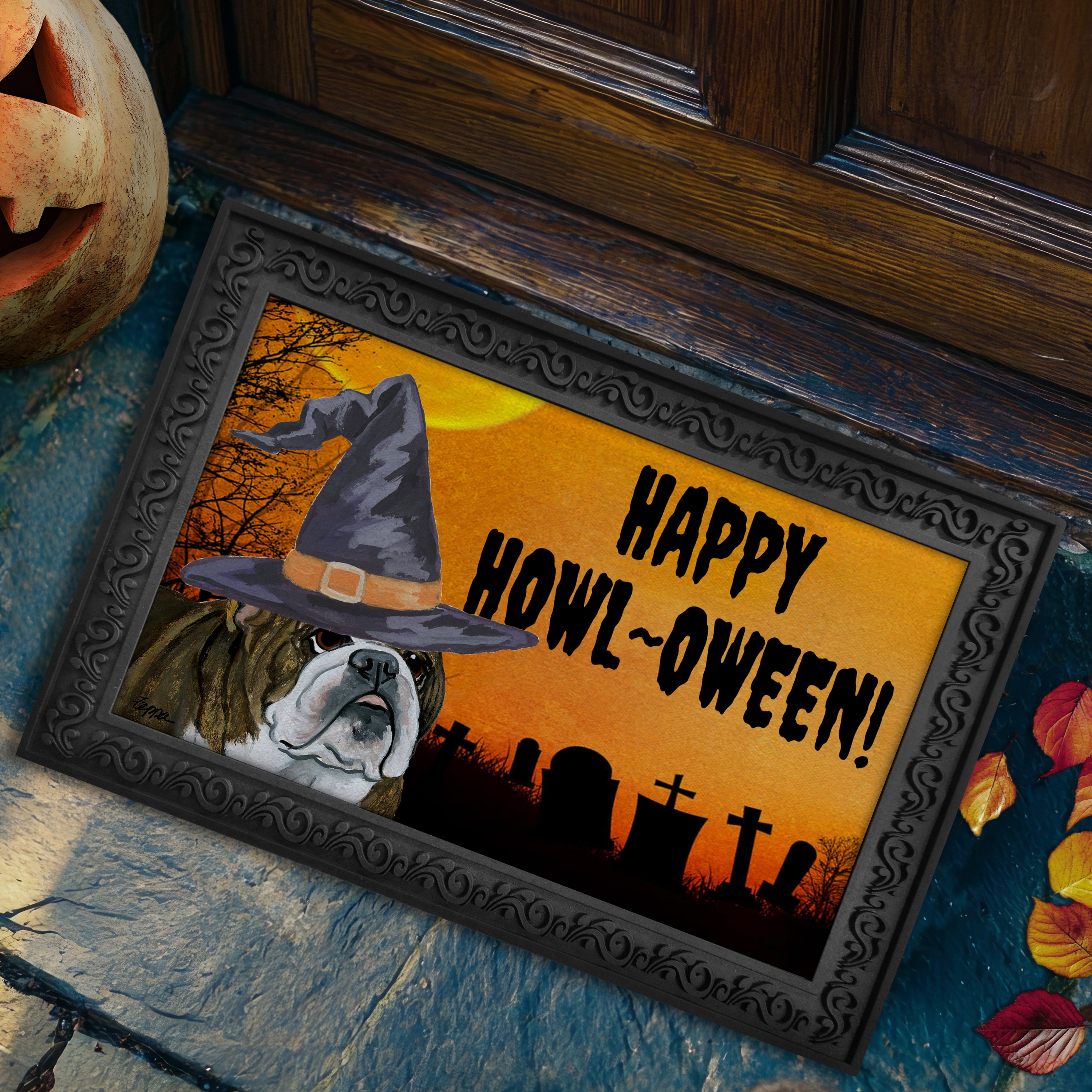 English Bulldog Halloween Welcome Mat