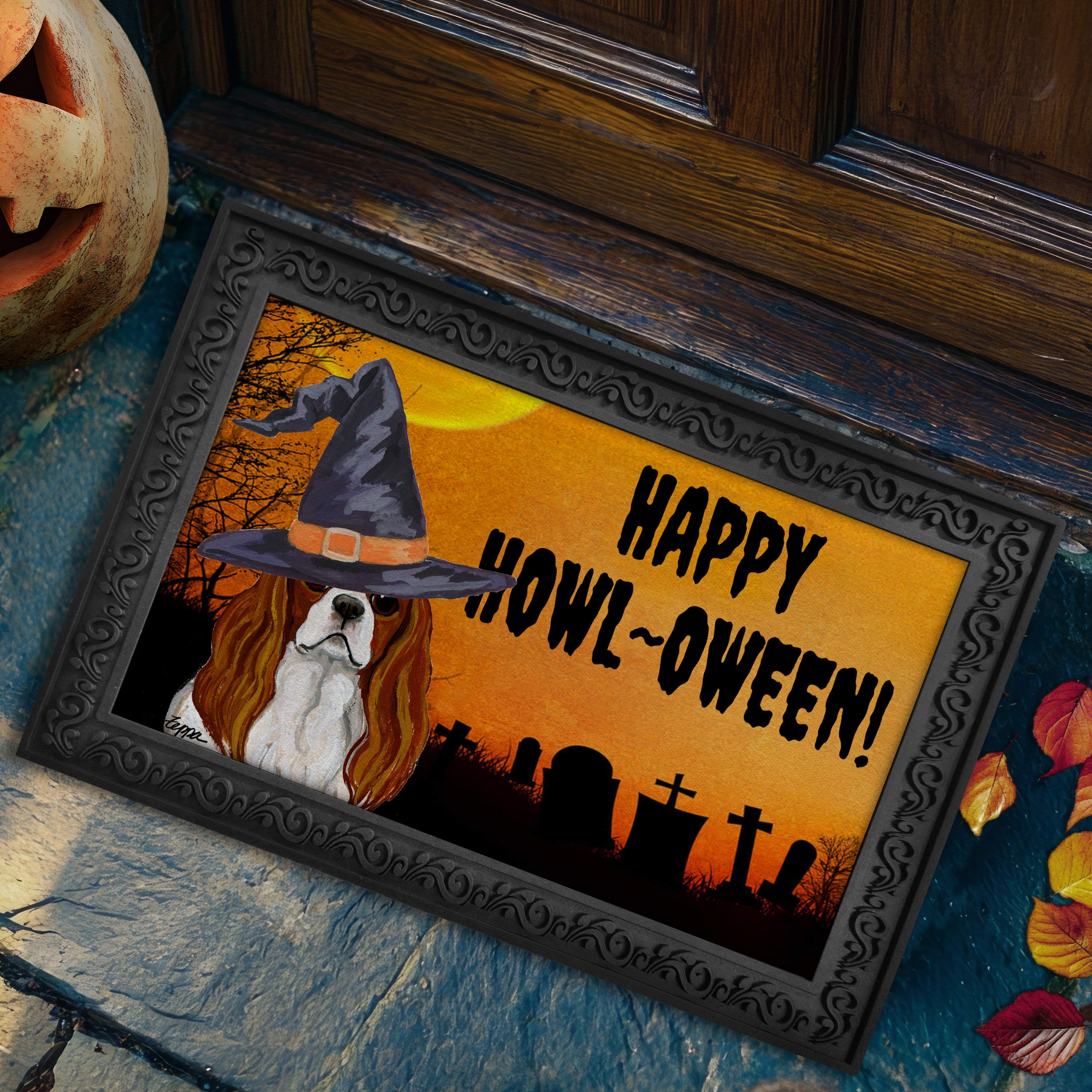 Cavalier King Charles Spaniel Halloween Welcome Mat