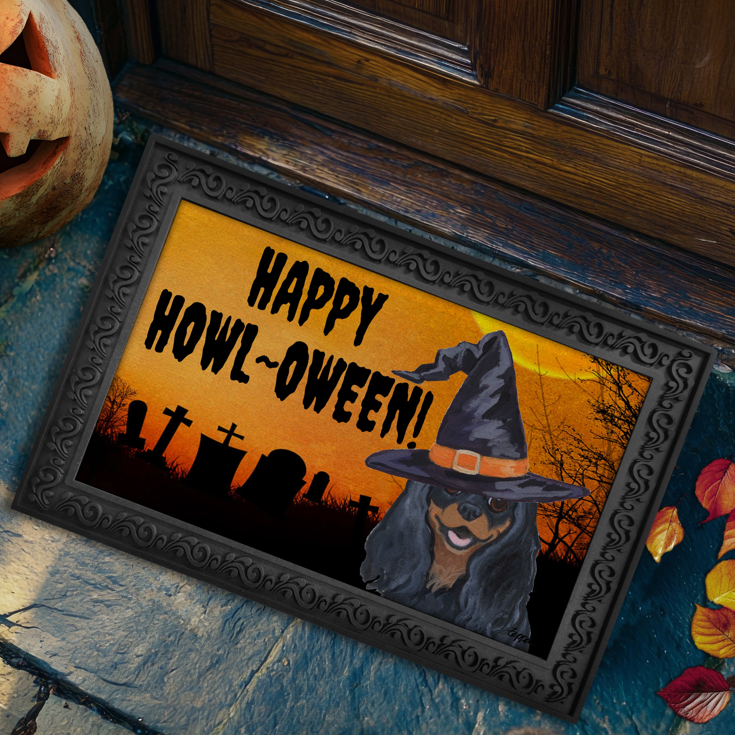 Cavalier King Charles Spaniel Halloween Welcome Mat