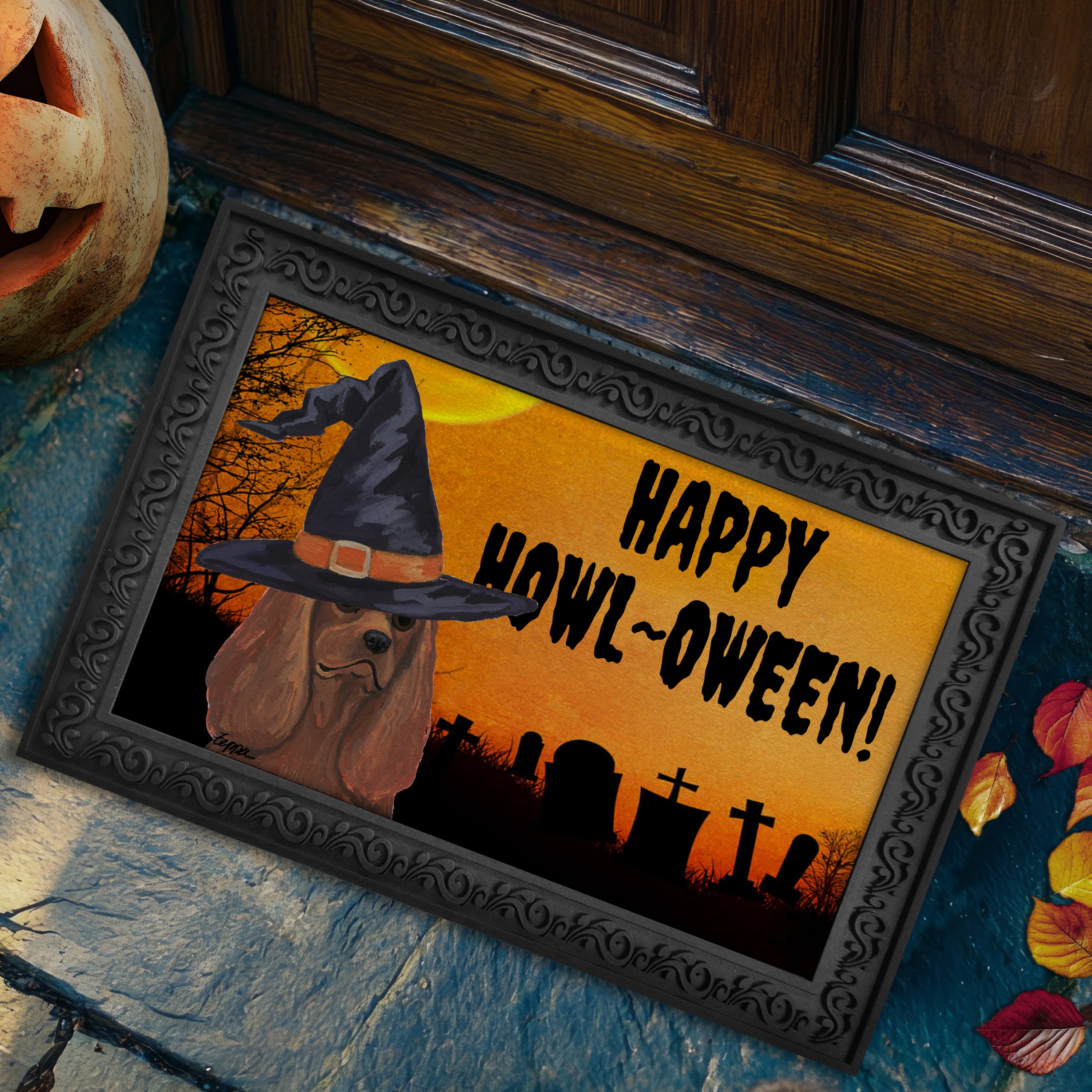 Cavalier King Charles Spaniel Halloween Welcome Mat