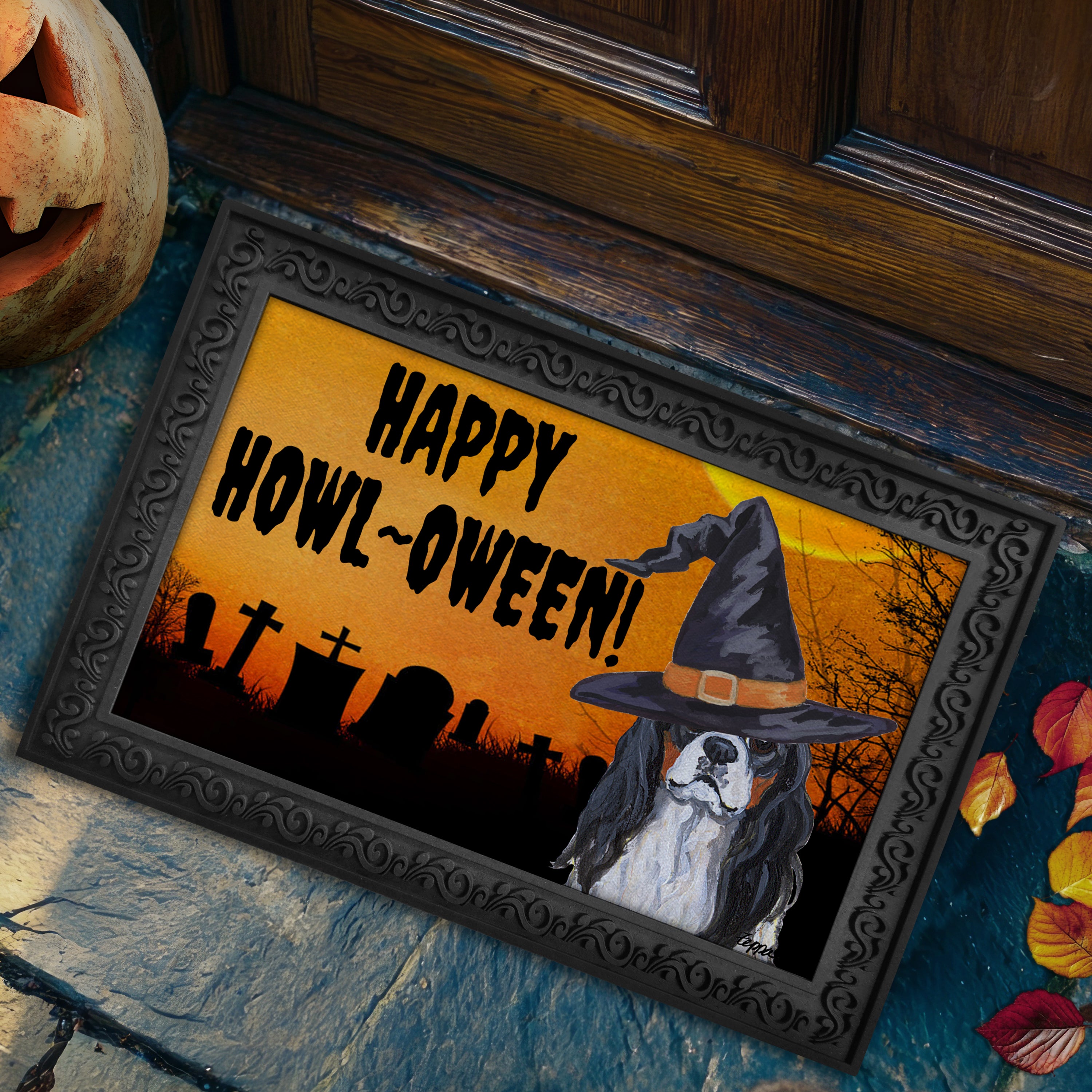 Cavalier King Charles Spaniel Halloween Welcome Mat