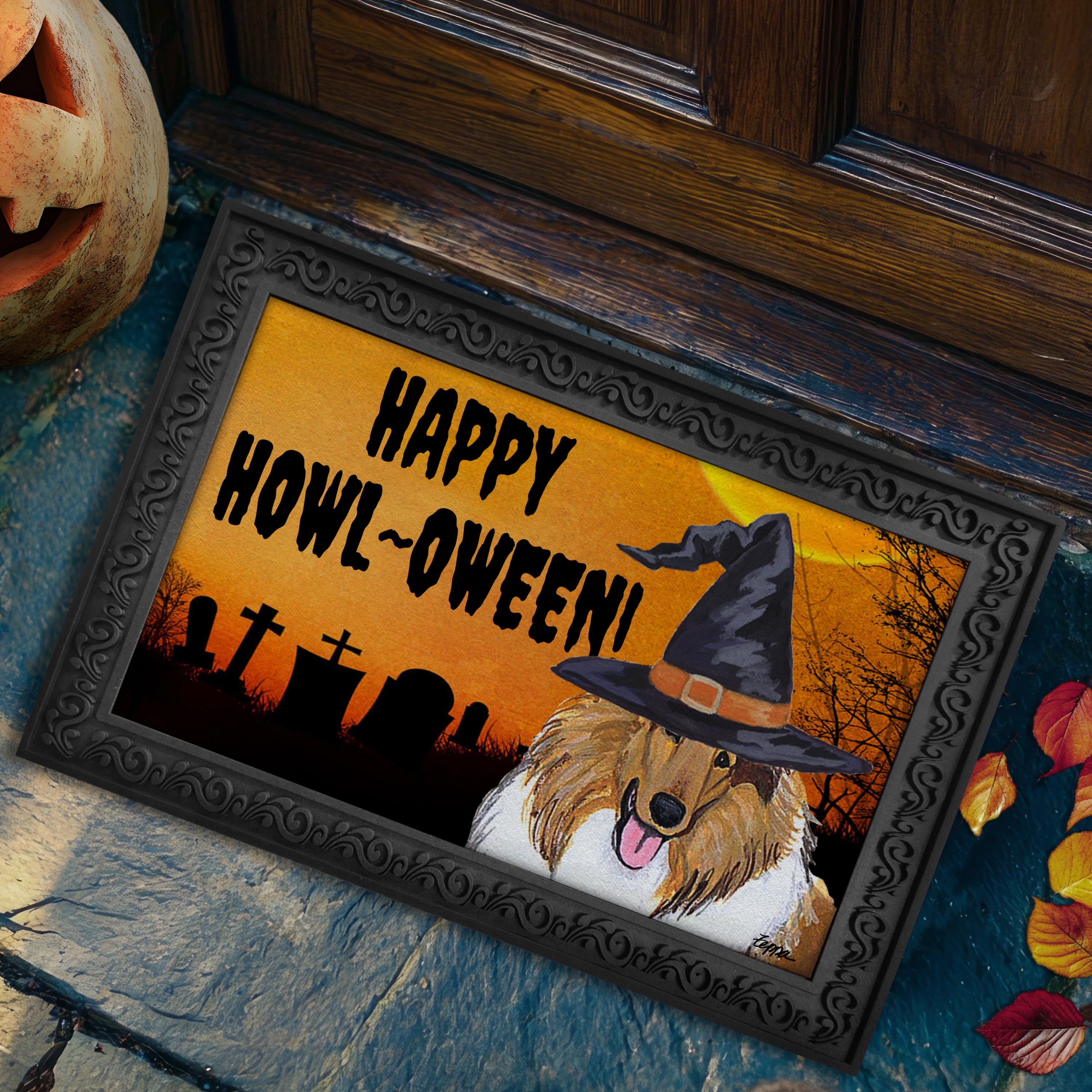 Collie Halloween Welcome Mat