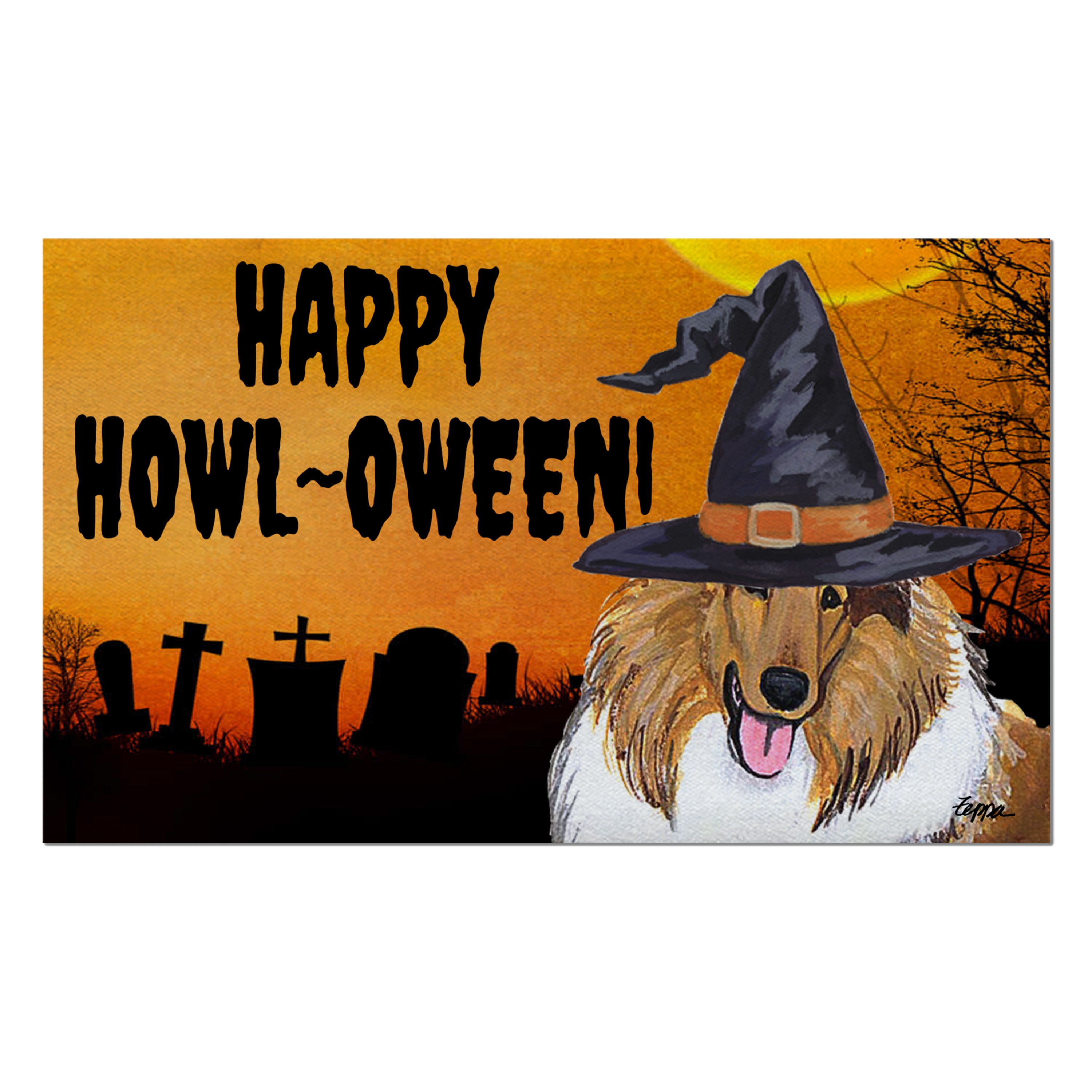 Collie Halloween Welcome Mat