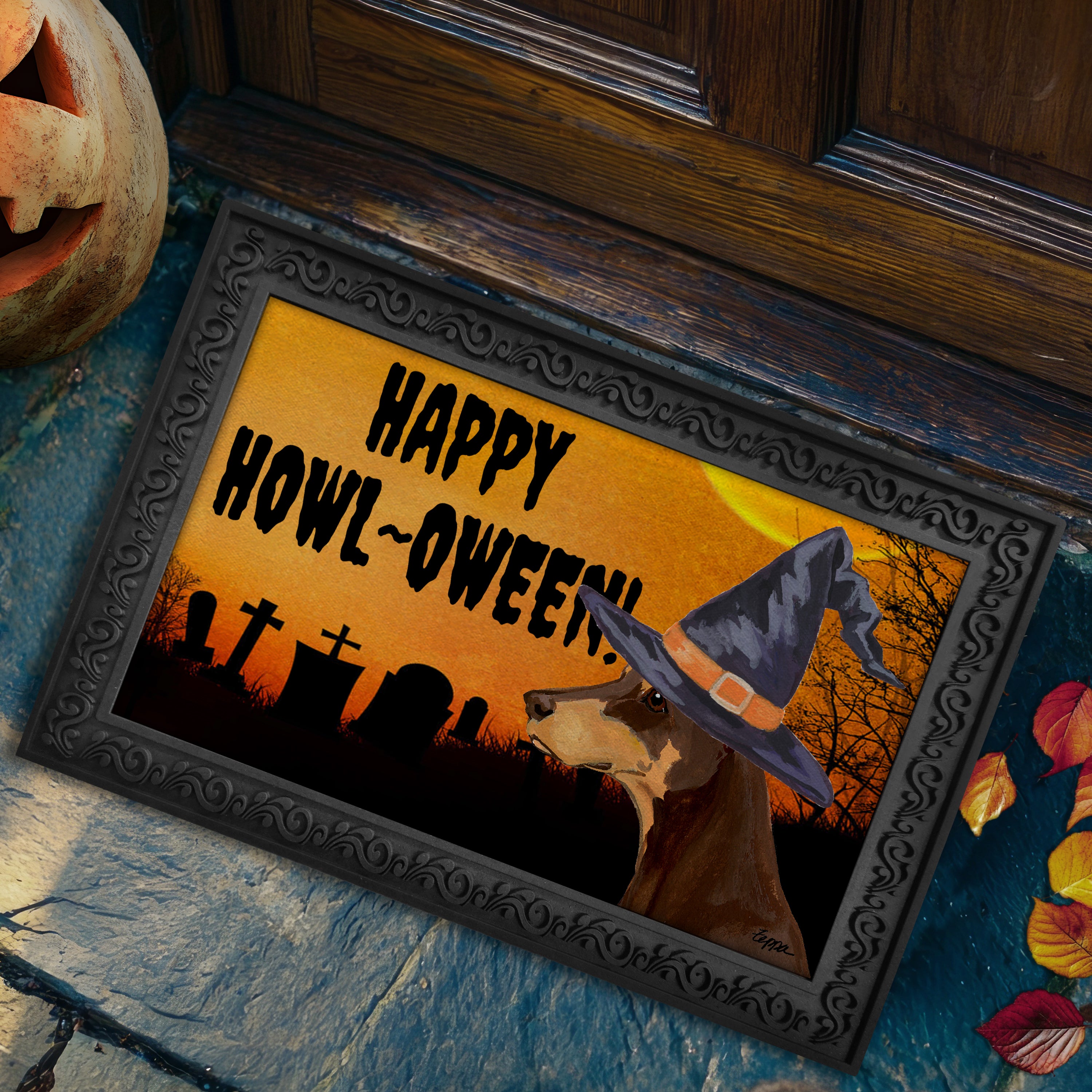 Doberman Pincher Halloween Welcome Mat