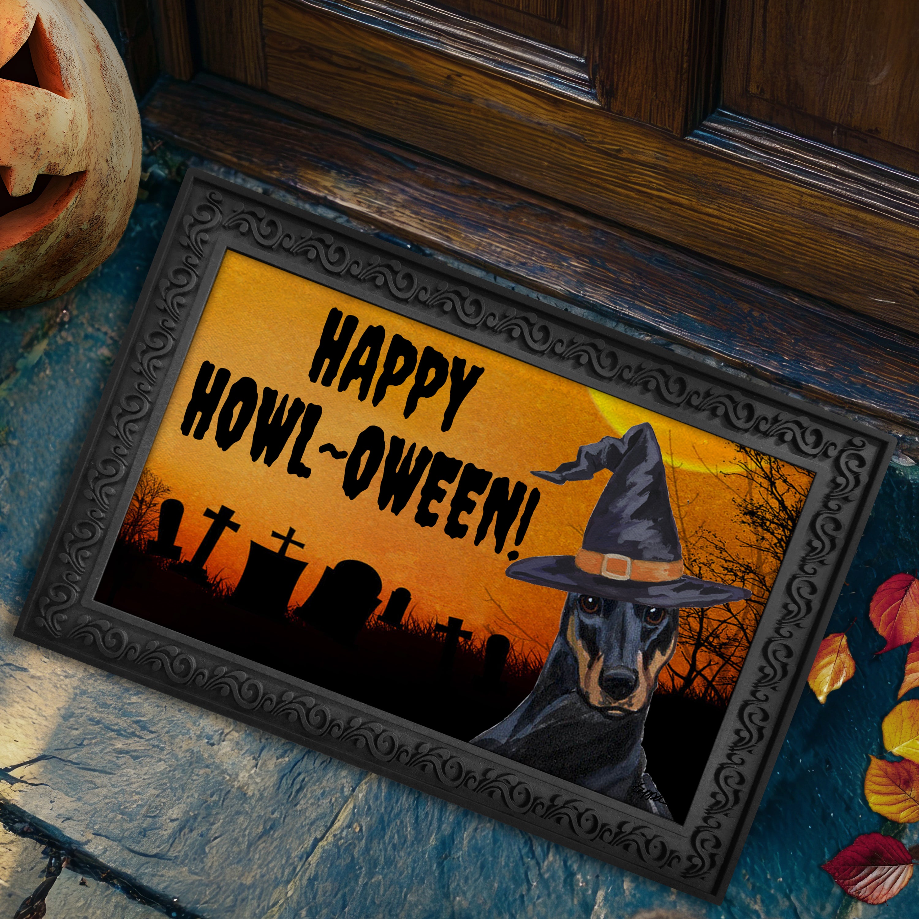 Doberman Pincher Halloween Welcome Mat