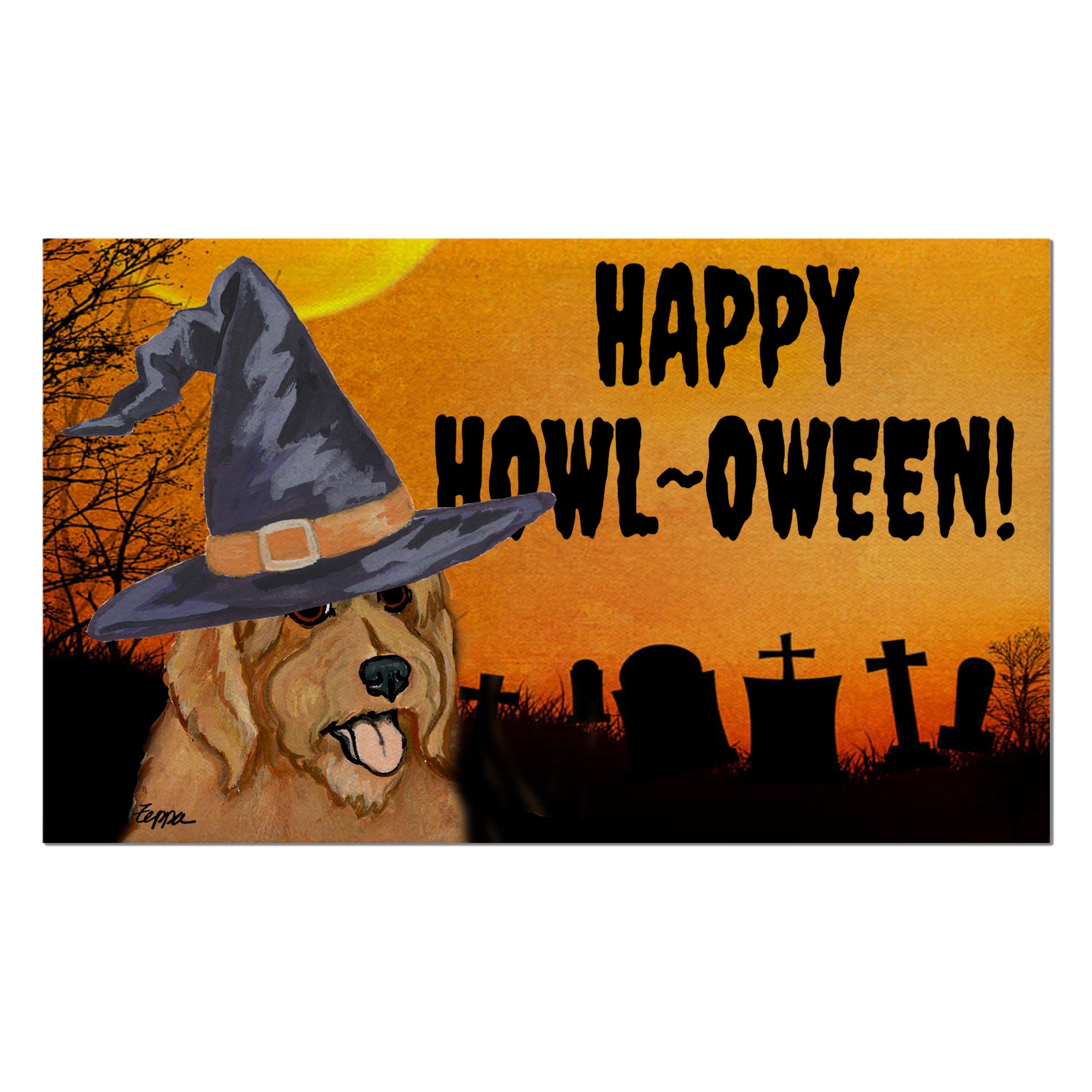 Golden-Labra Doodle Halloween Welcome Mat