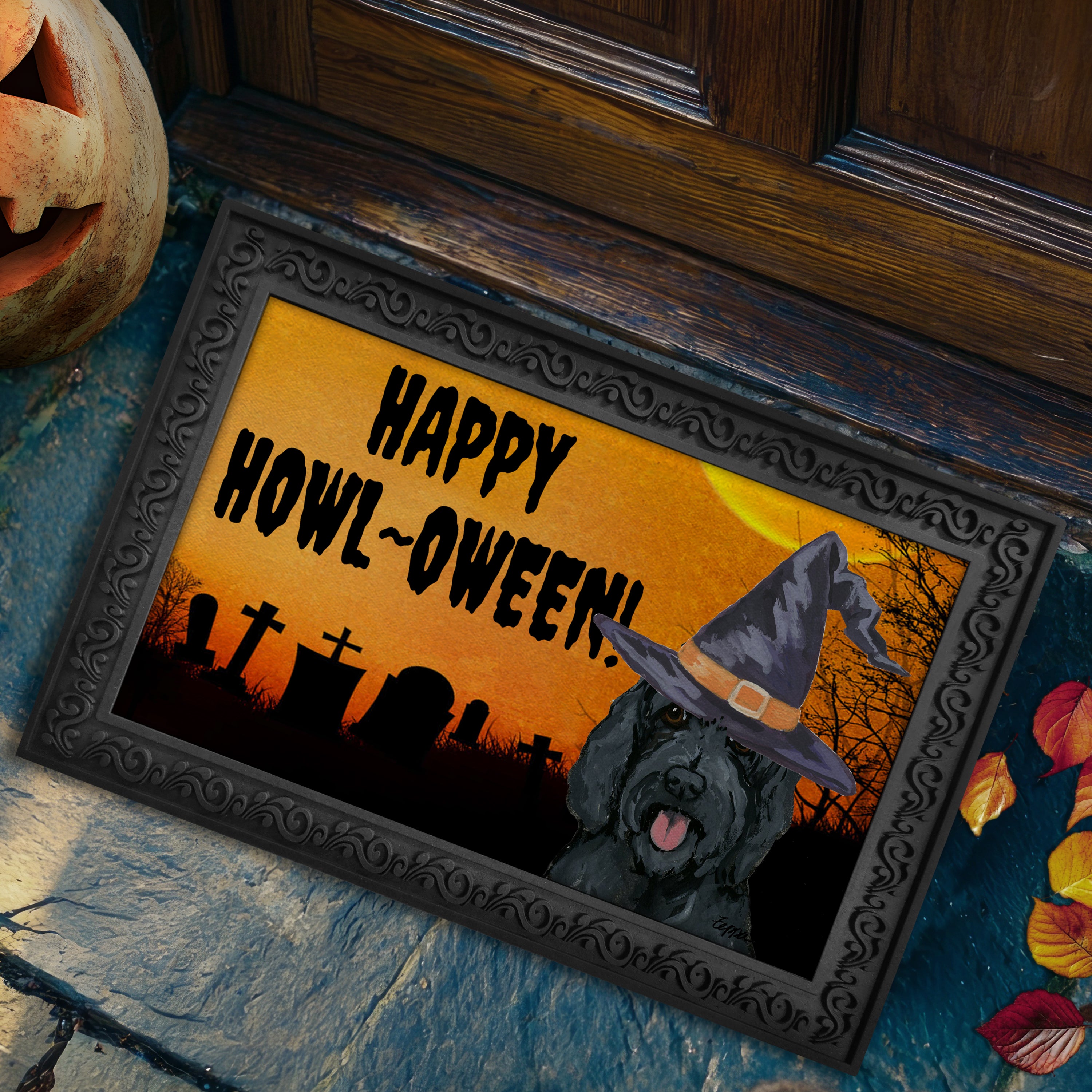 Golden-Labra Doodle Halloween Welcome Mat