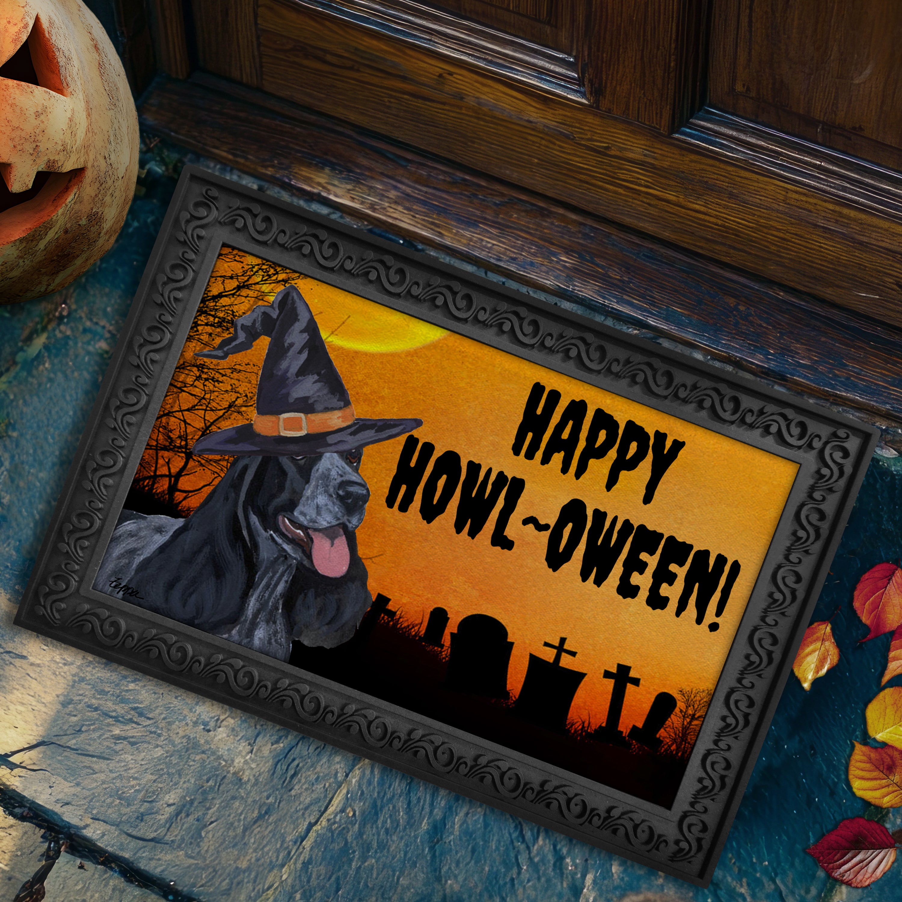 English Cocker Spaniel  Halloween Welcome Mat