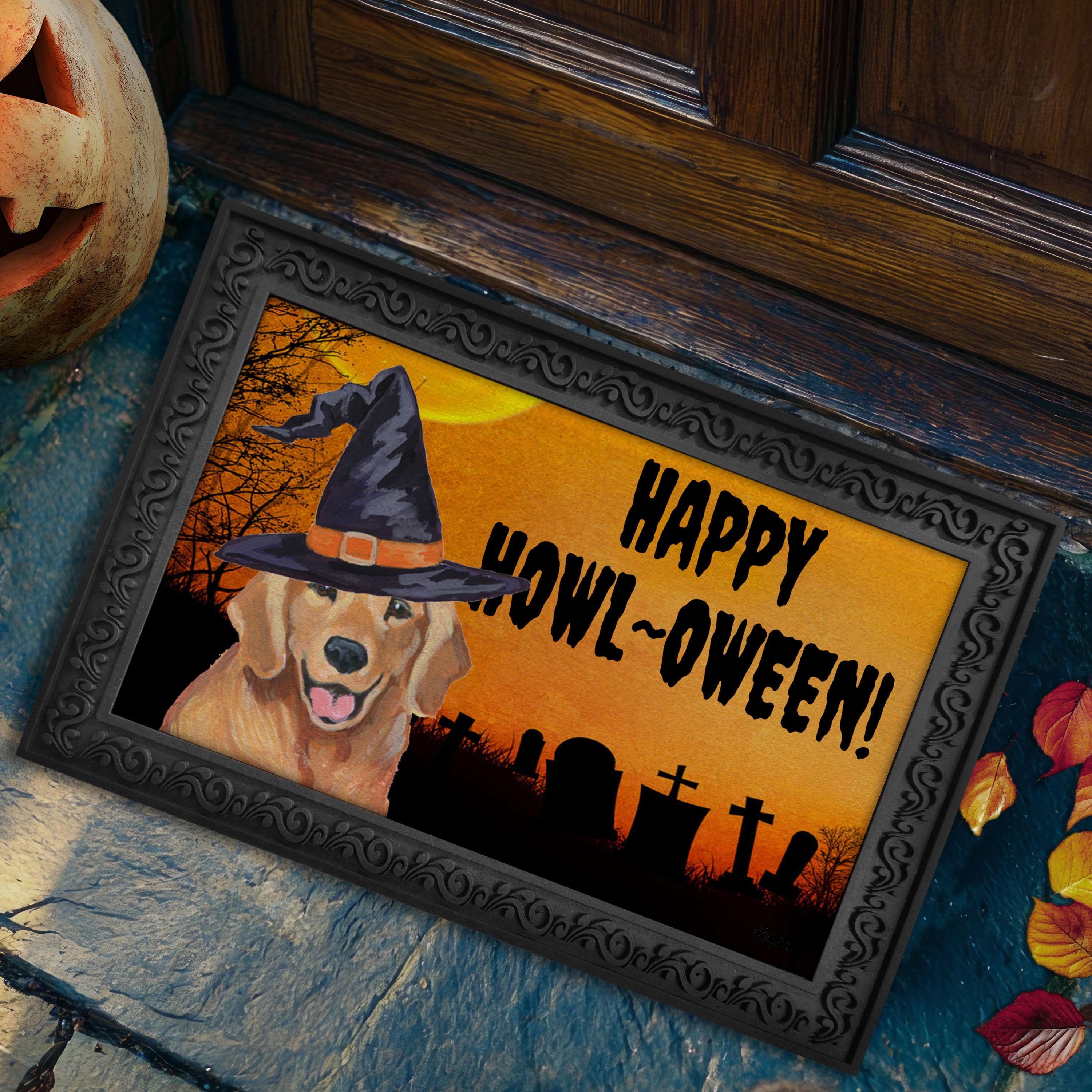 Golden Retriever Halloween Welcome Mat