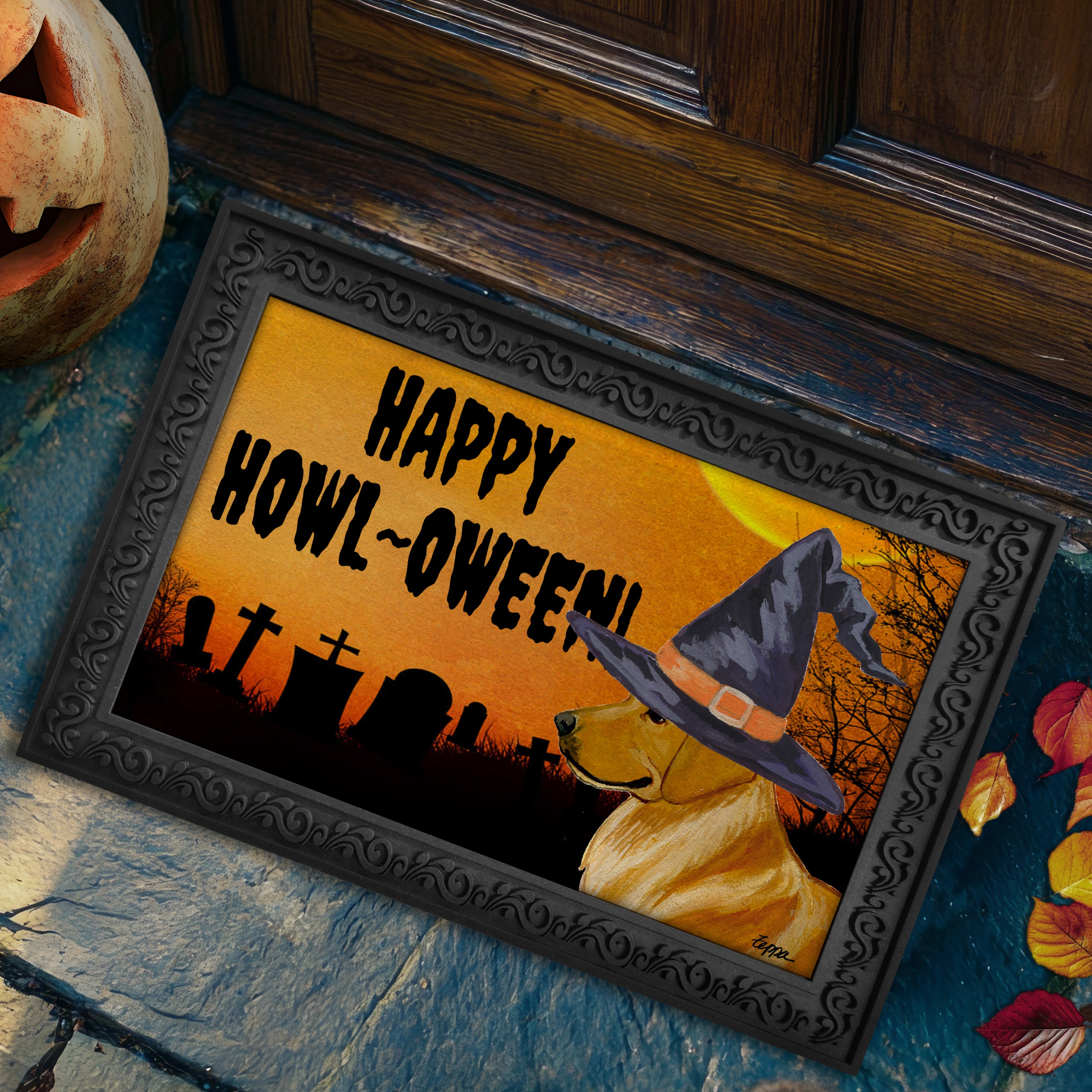 Golden Retriever Halloween Welcome Mat