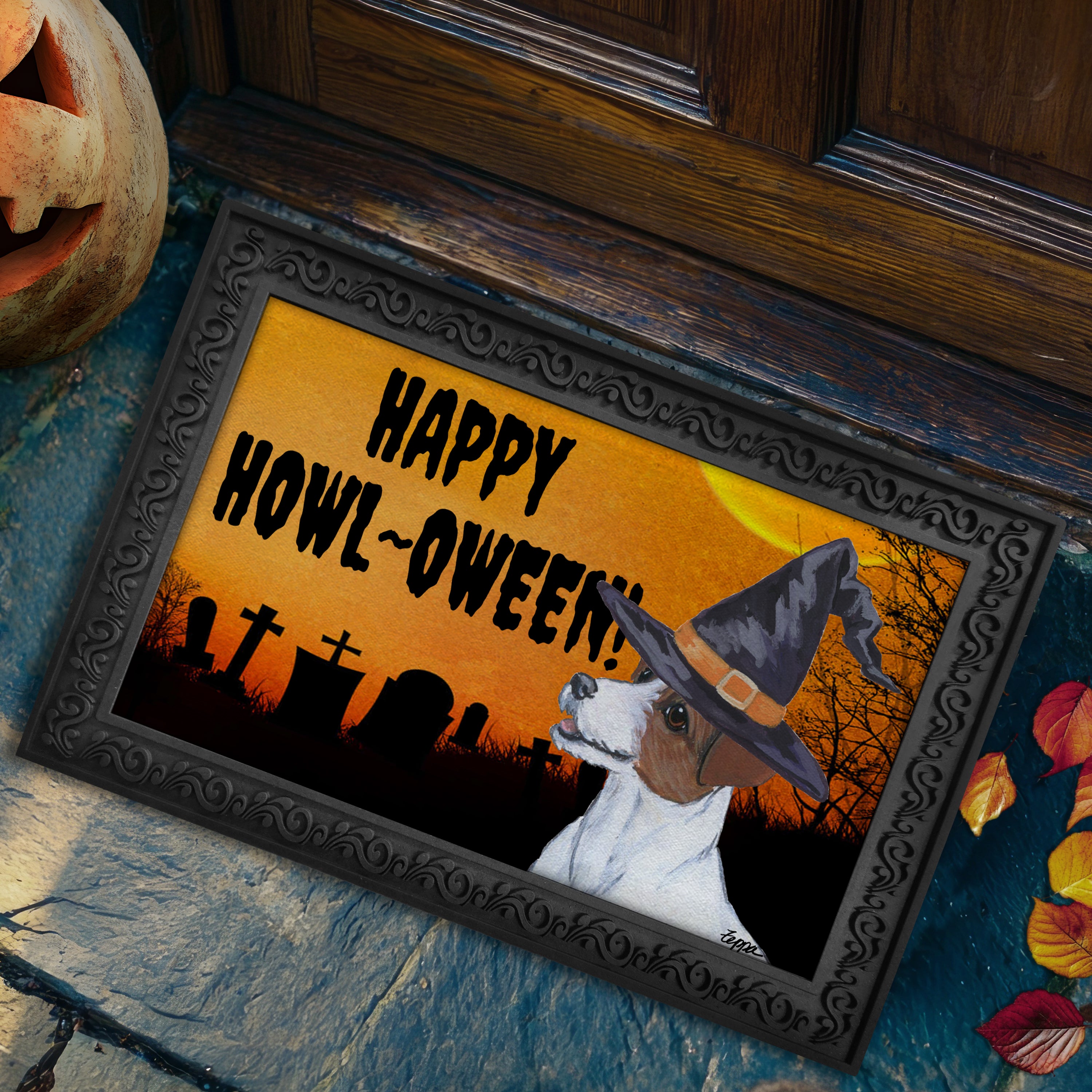 Jack Russell Terrier Halloween Welcome Mat