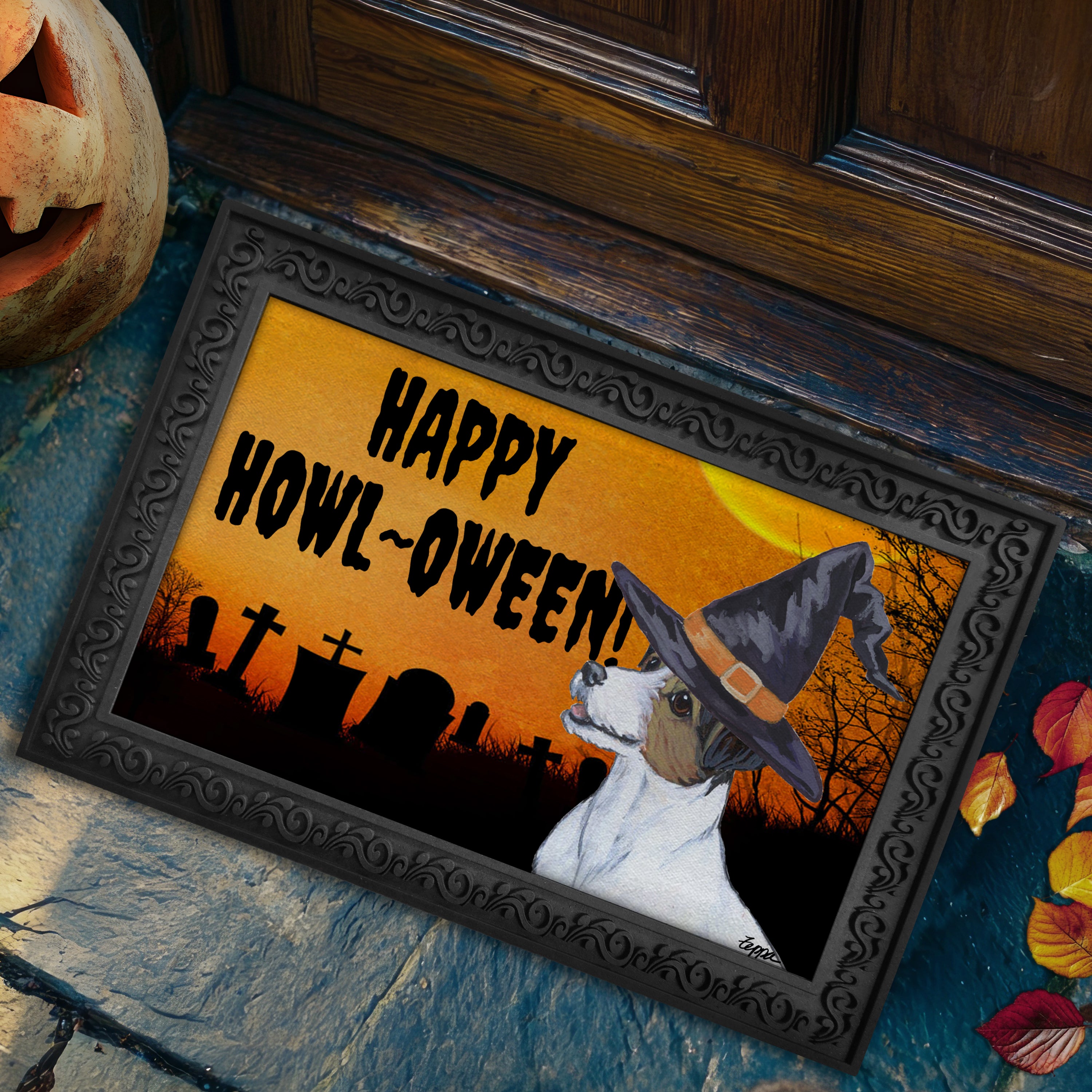 Jack Russell Terrier Halloween Welcome Mat