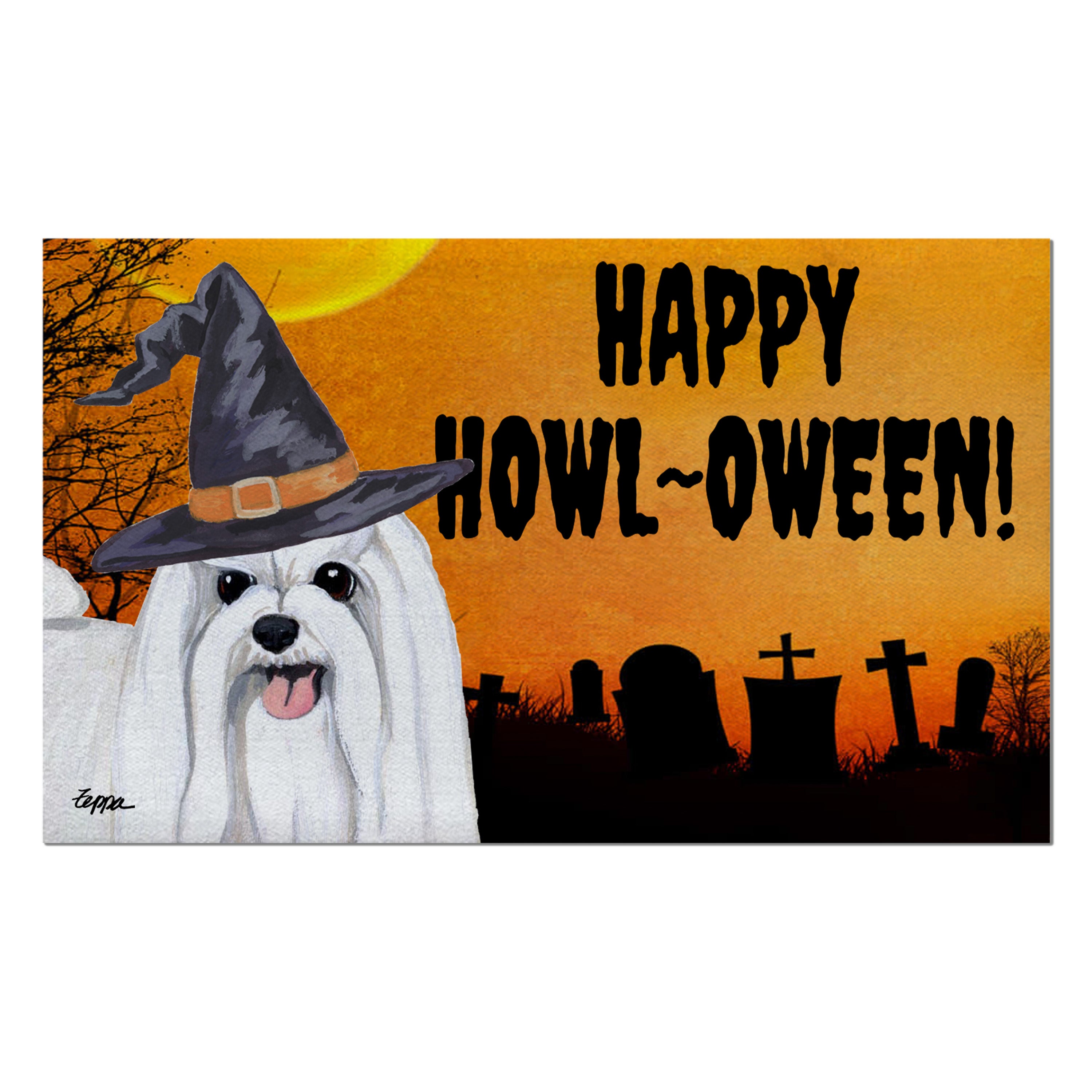 Maltese Halloween Welcome Mat