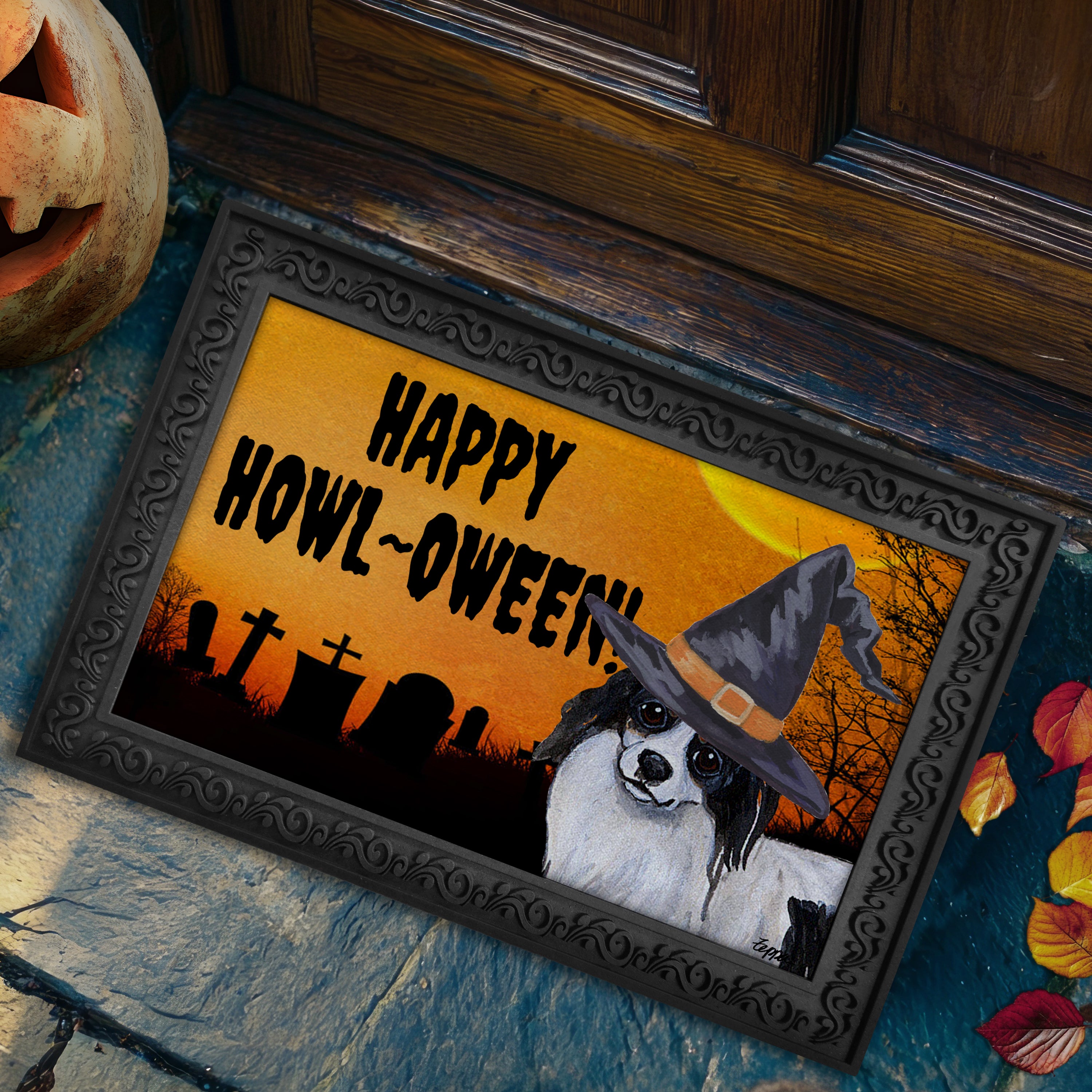 Papillon Halloween Welcome Mat