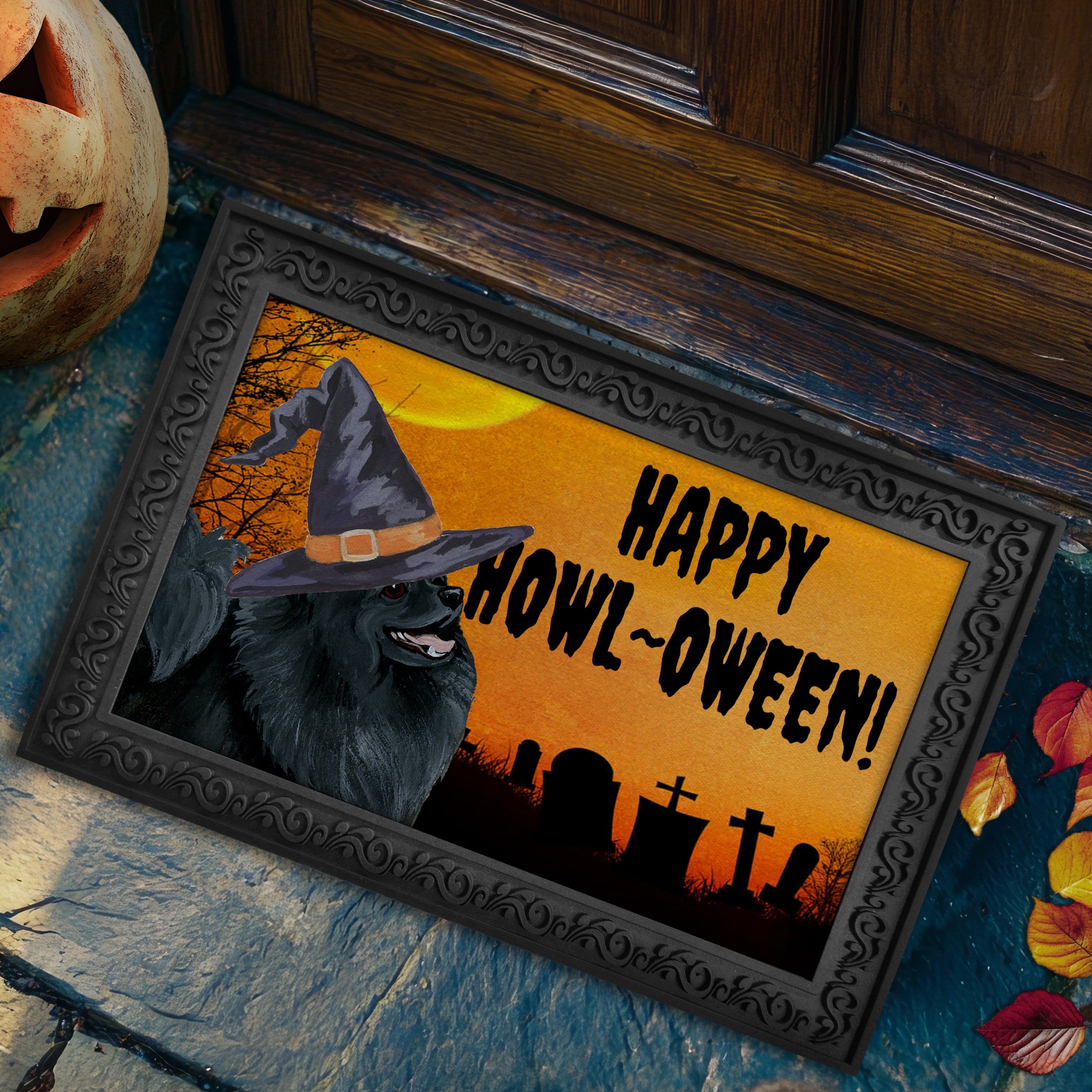 Pomeranian Halloween Welcome Mat