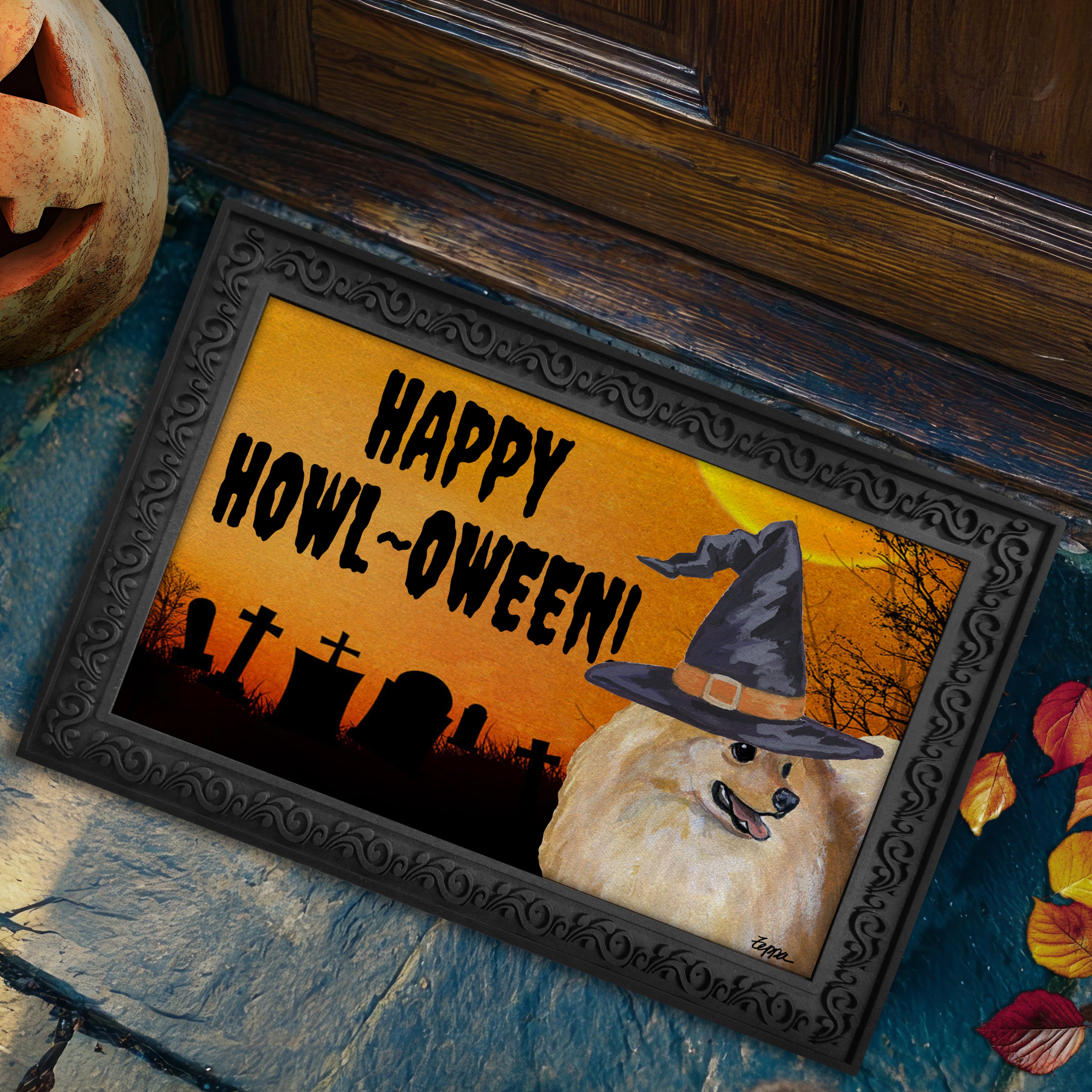 Pomeranian Halloween Welcome Mat