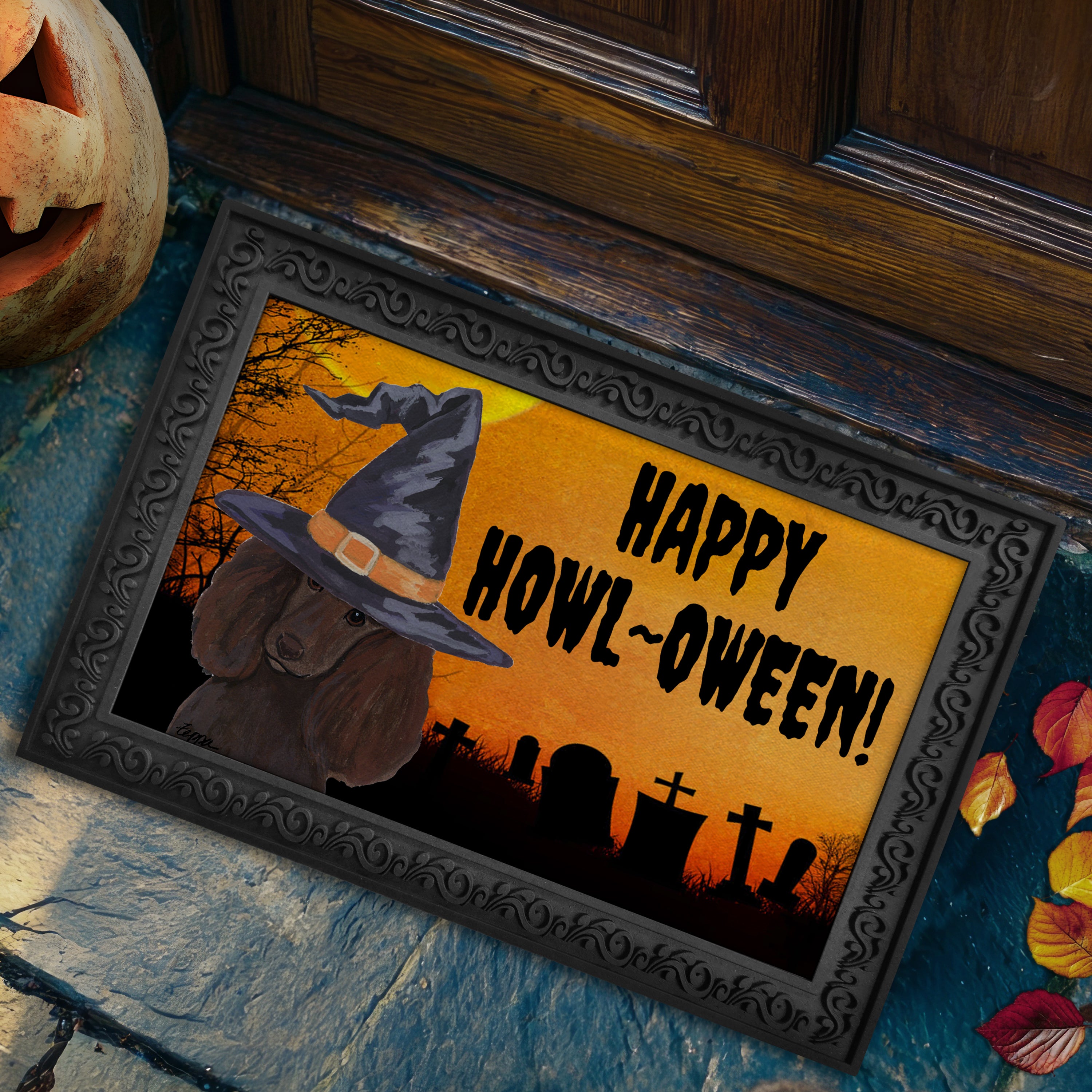 Poodle Halloween Welcome Mat