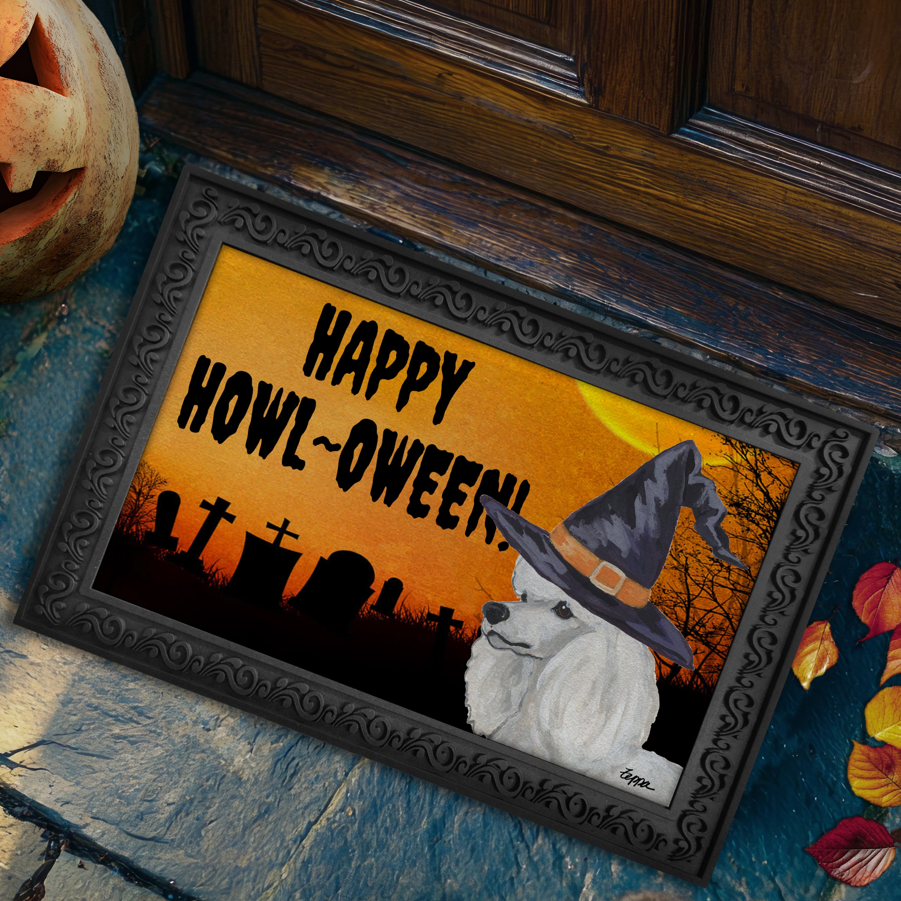 Poodle Halloween Welcome Mat