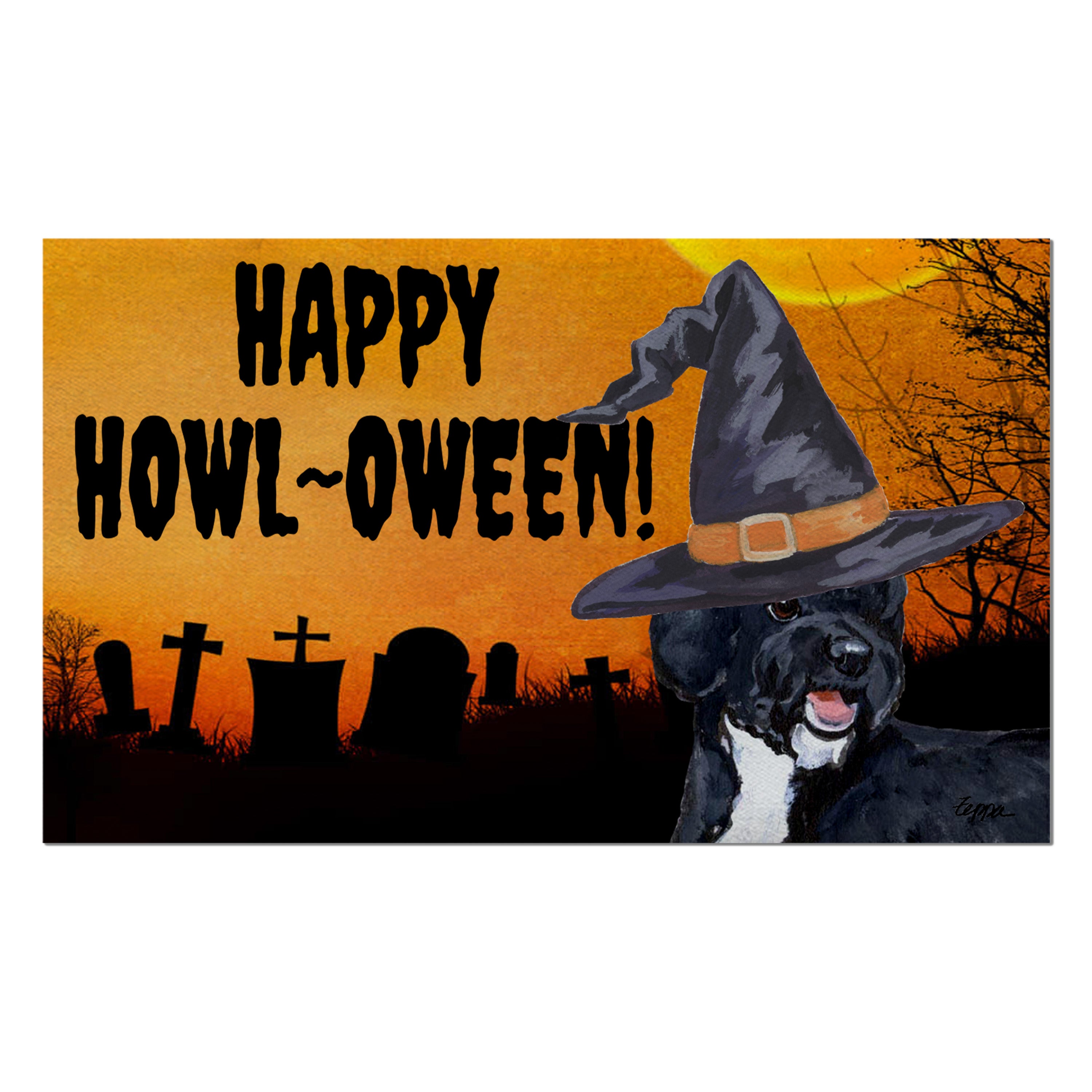 Portuguese Water Dog Black Halloween Welcome Mat