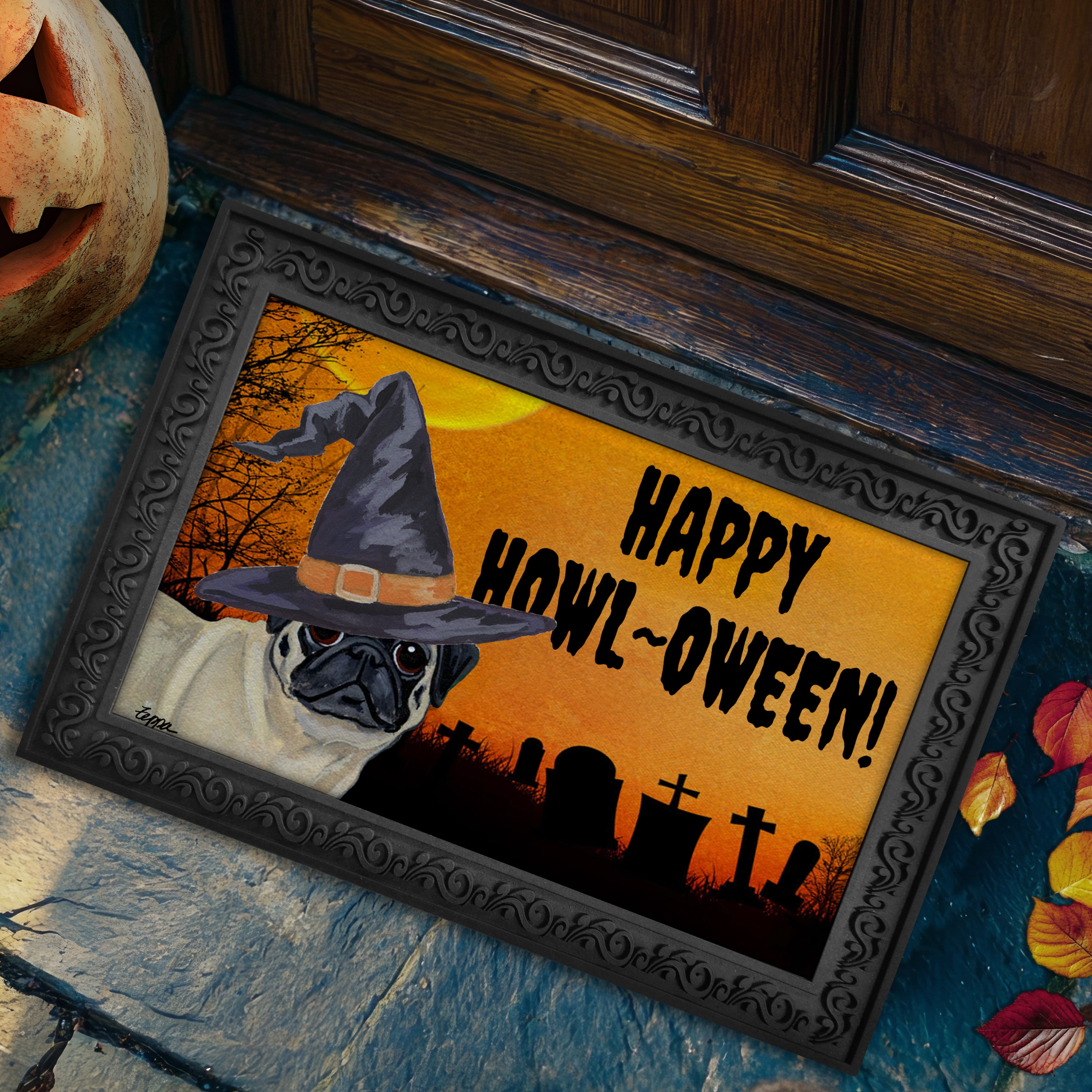 Pug Halloween Welcome Mat