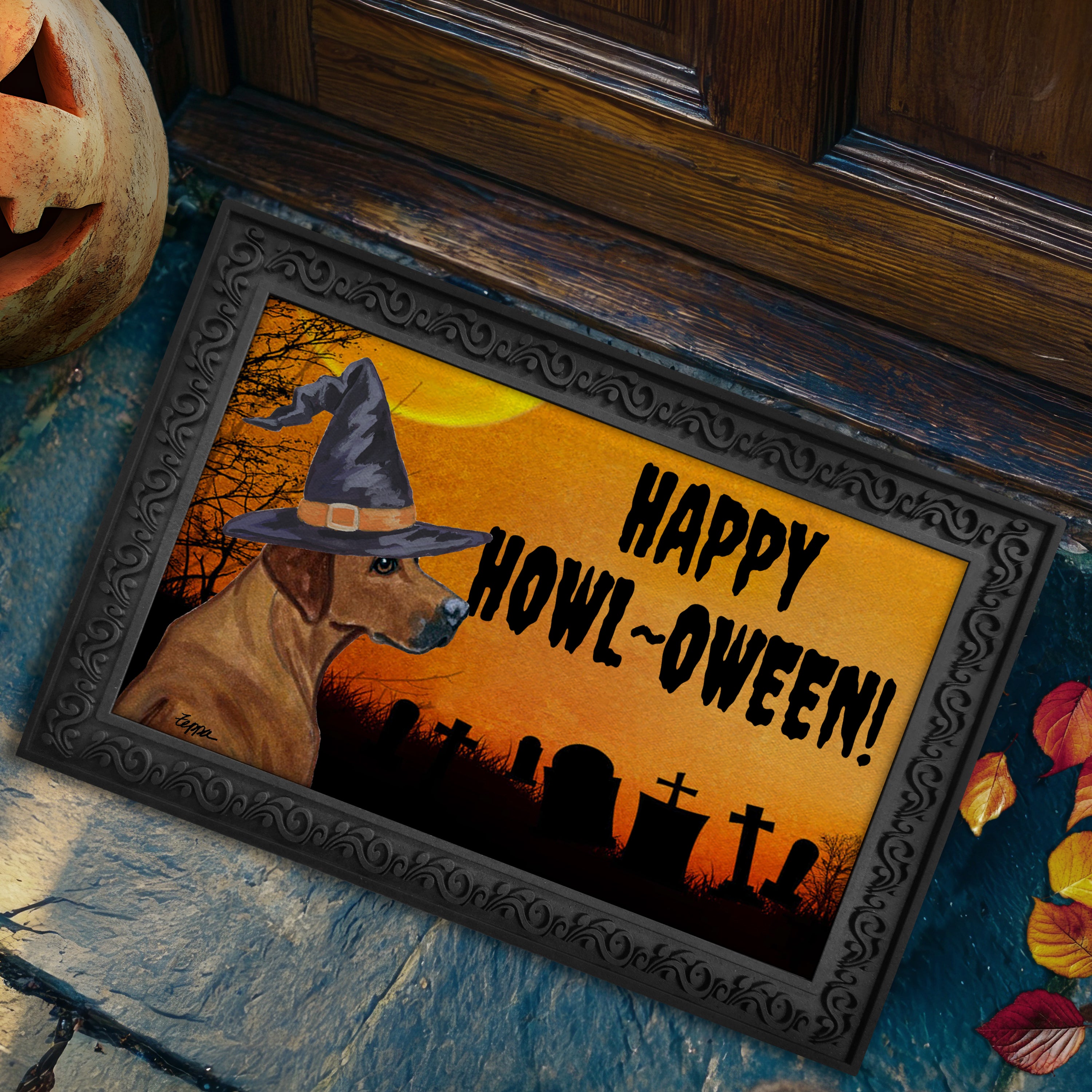 Rhodesian Ridgeback Halloween Welcome Mat