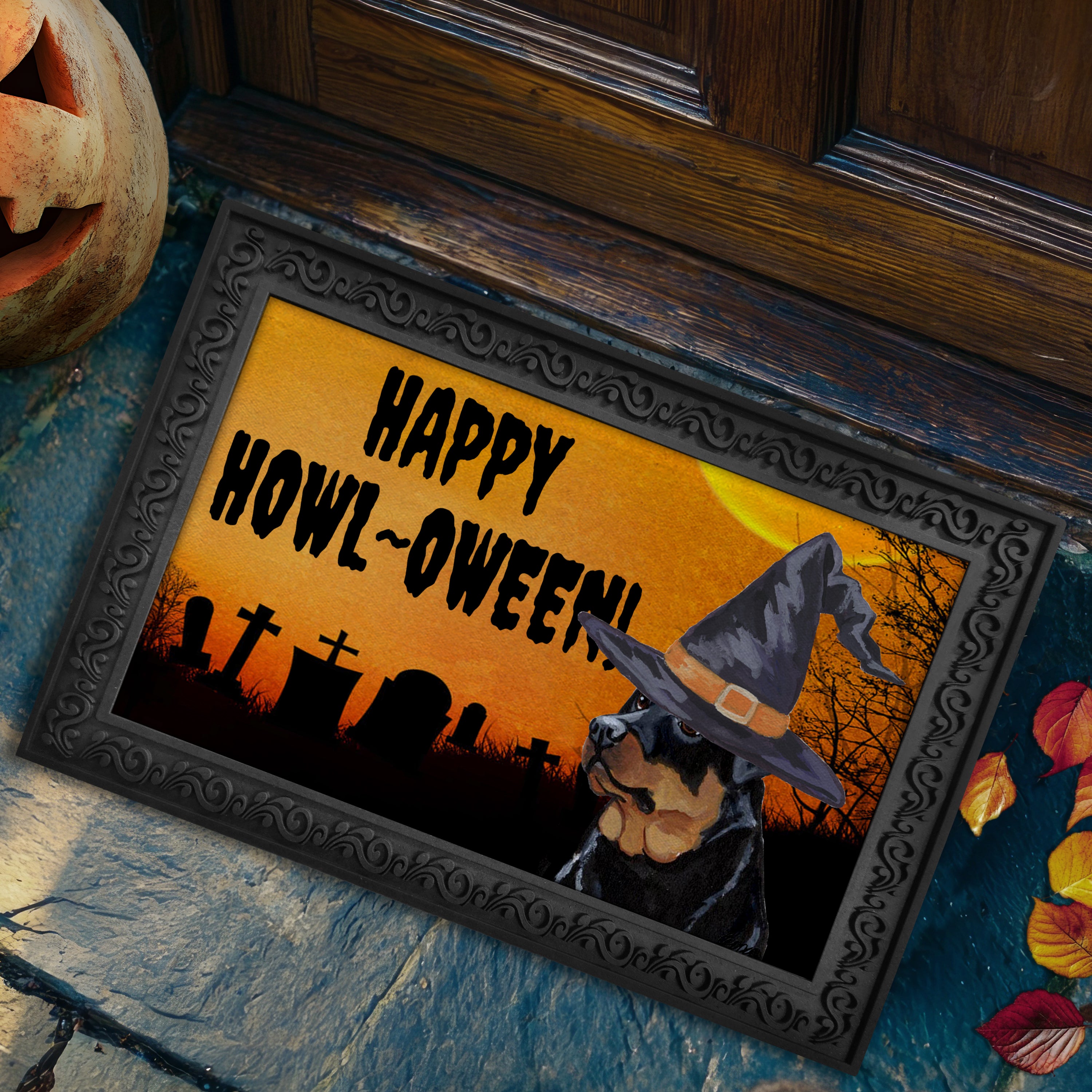 Rottweiler Halloween Welcome Mat