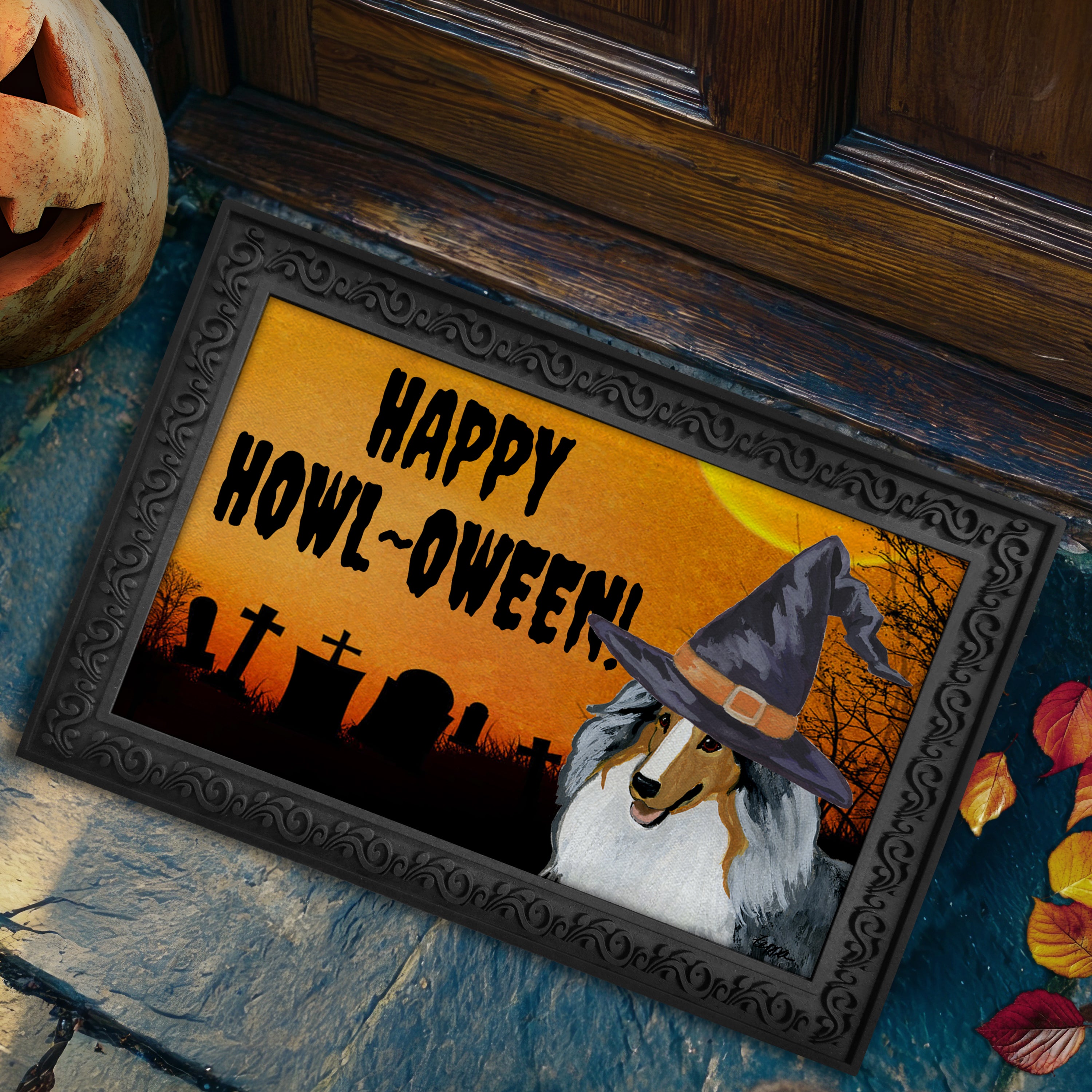 Shetland Sheepdog Halloween Welcome Mat