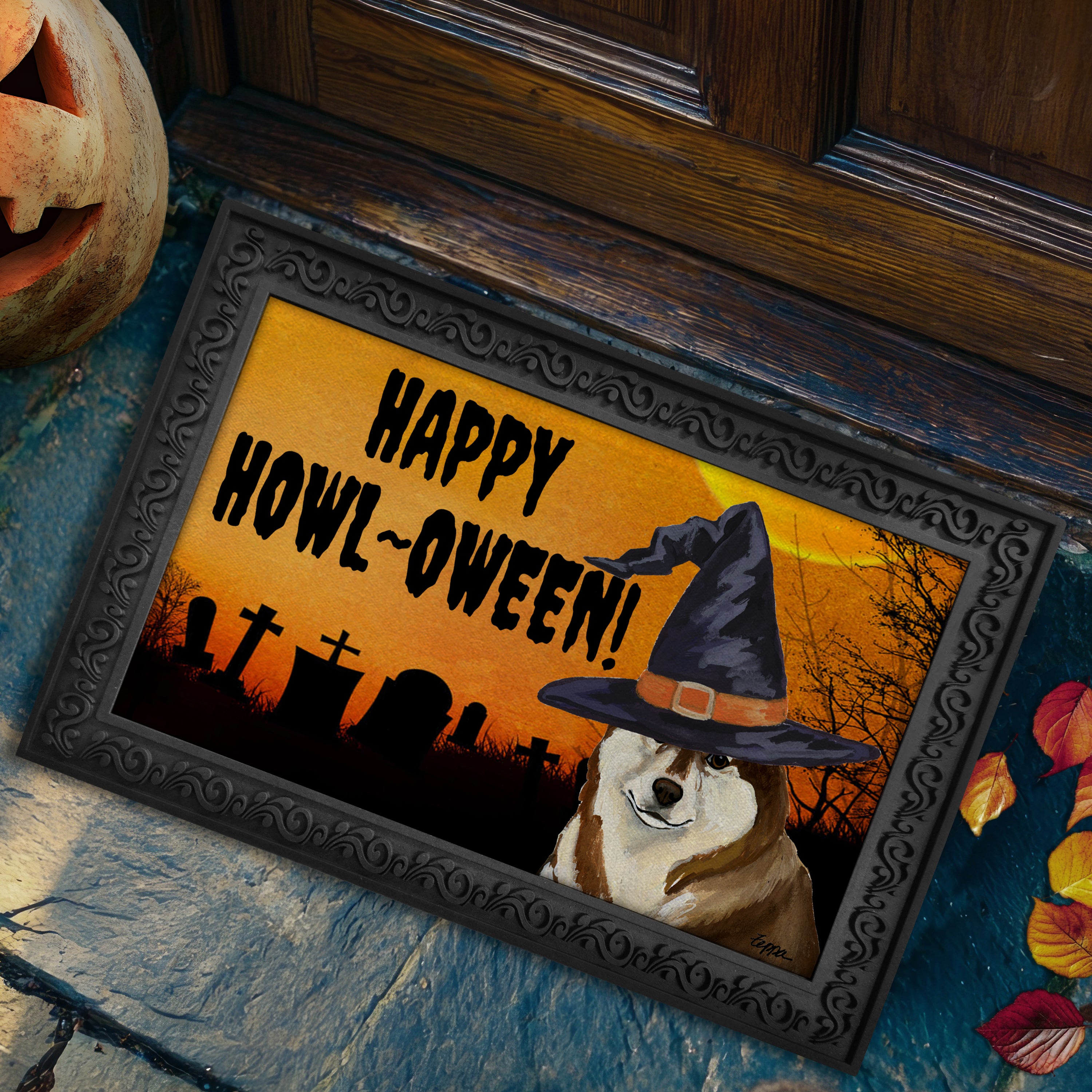 Siberian Husky Halloween Welcome Mat
