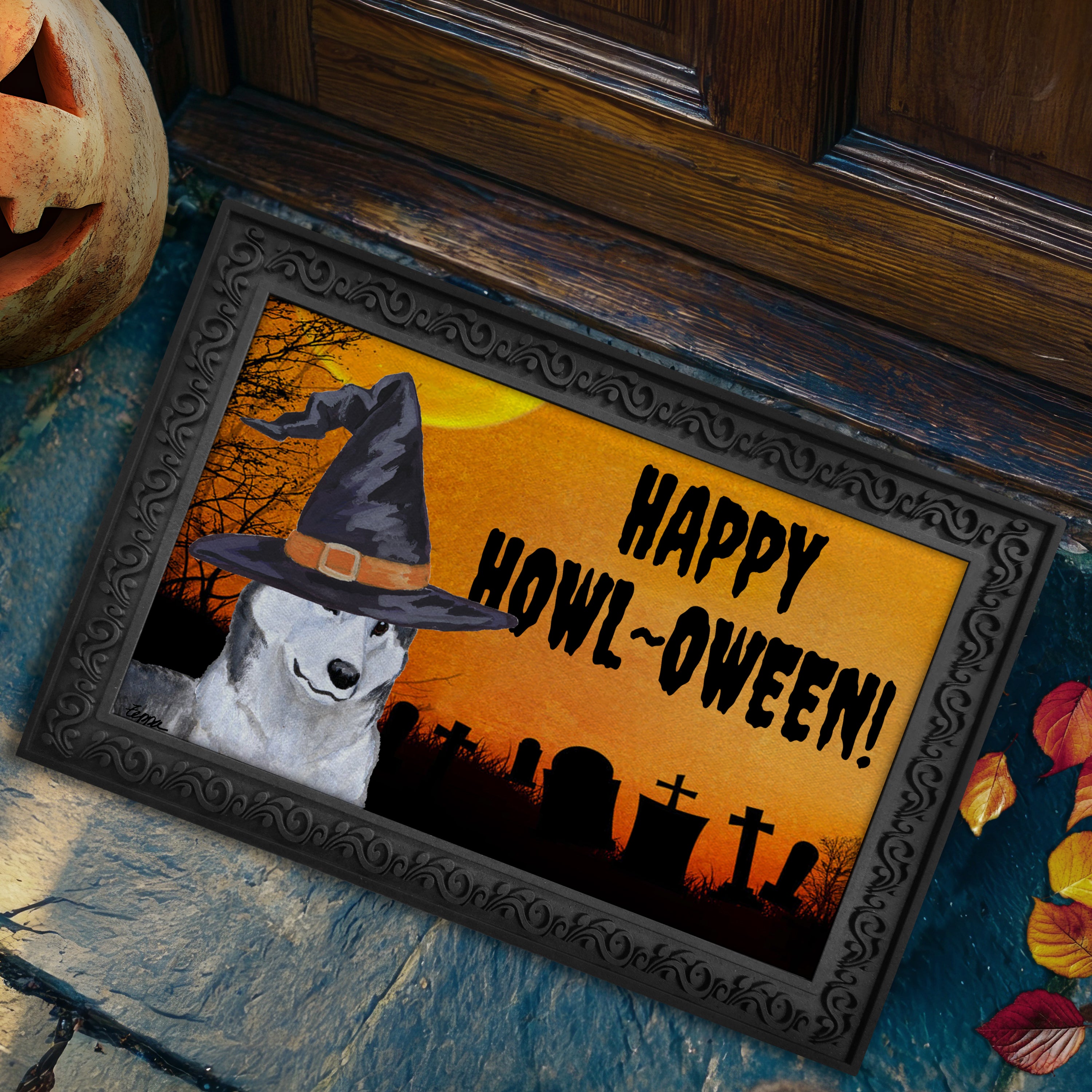 Siberian Husky Halloween Welcome Mat