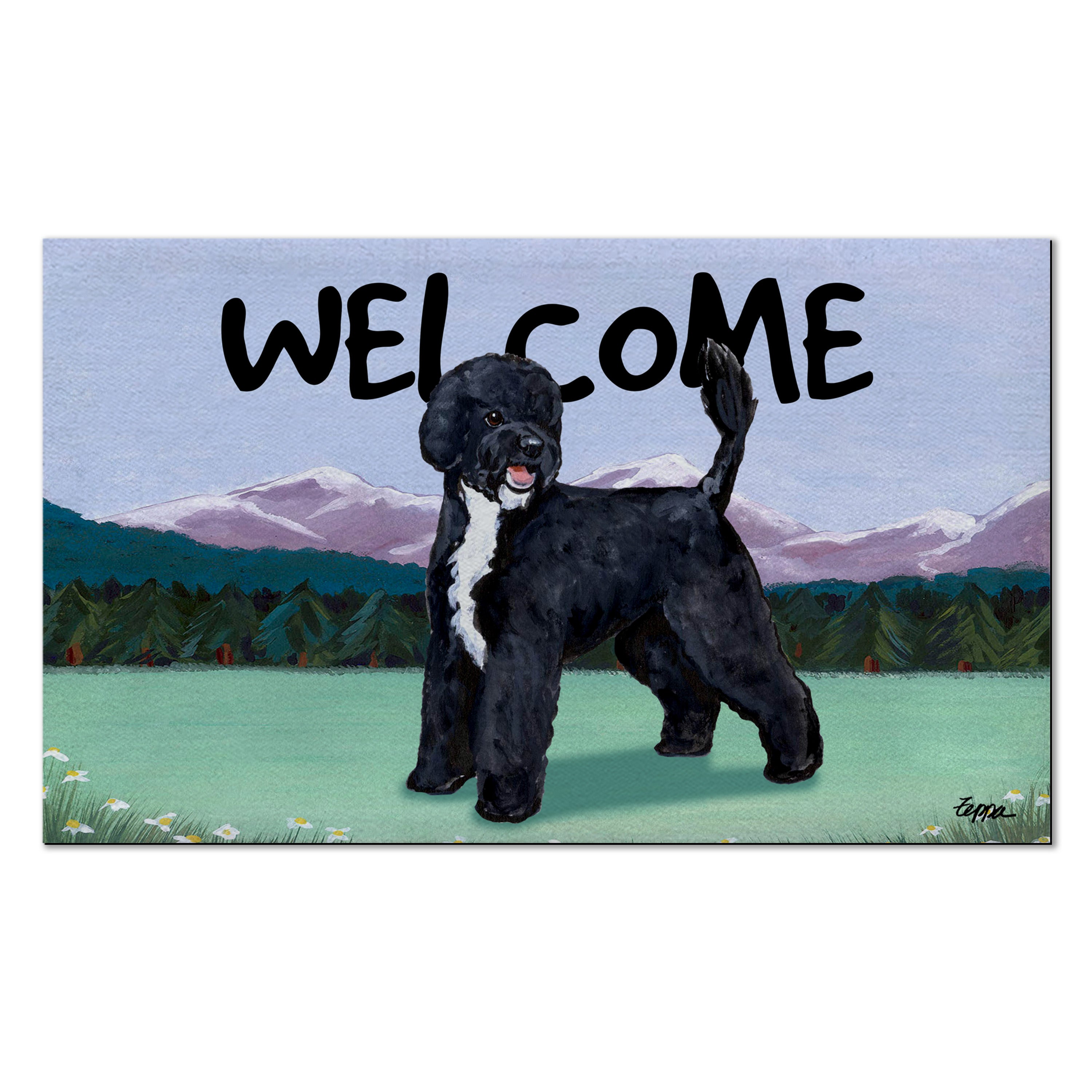 Portuguese Water Dog Black Welcome Mat