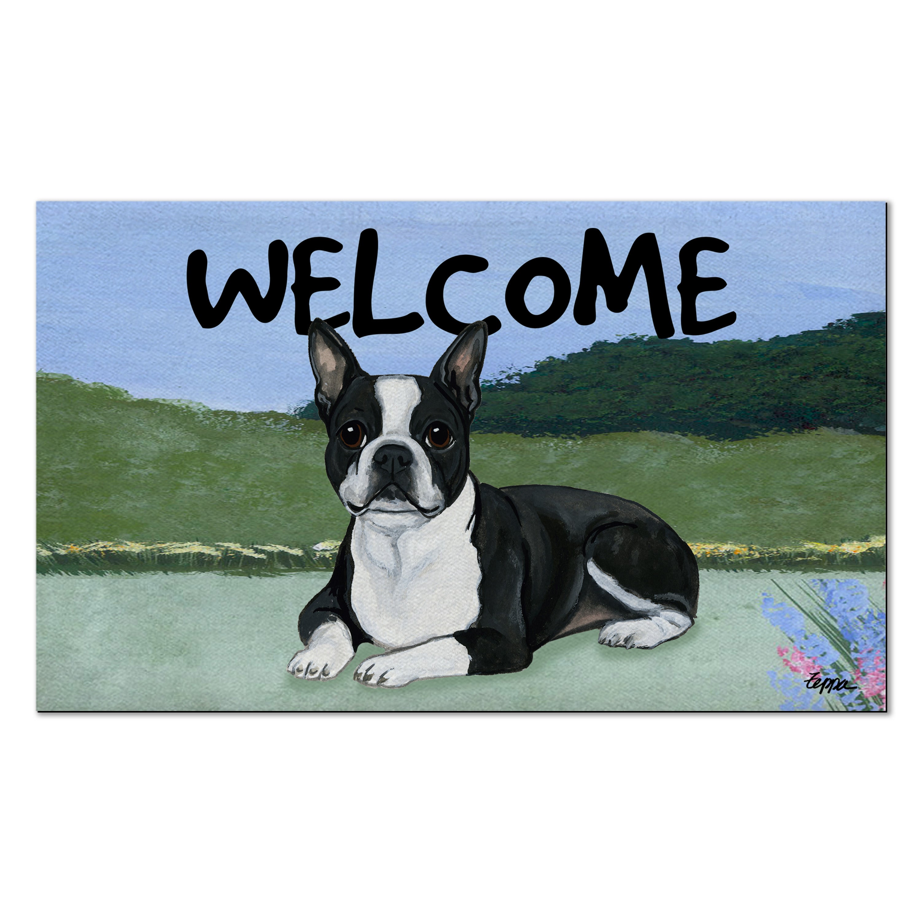 Boston Terrier Lying Welcome Mat