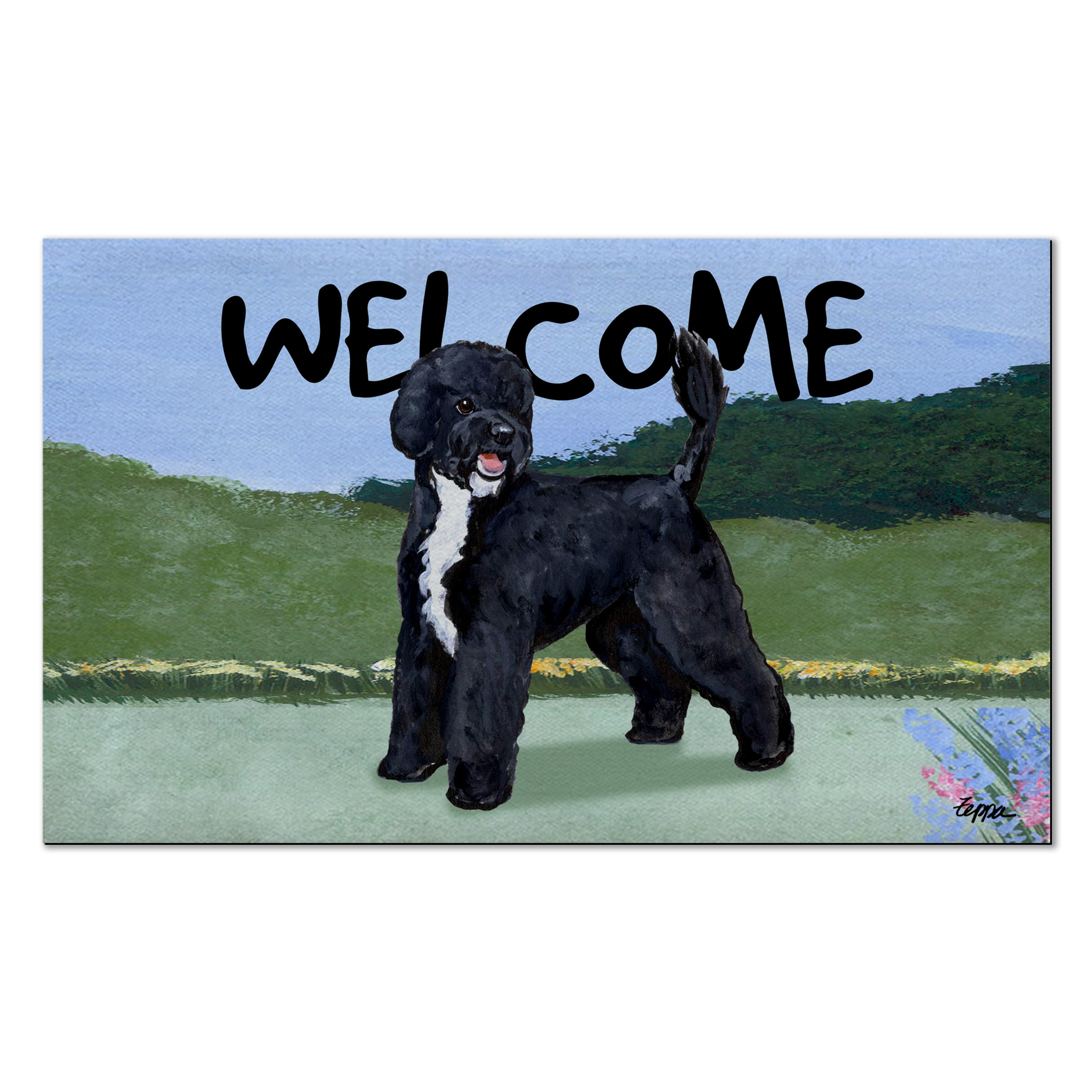 Portuguese Water Dog Black Welcome Mat