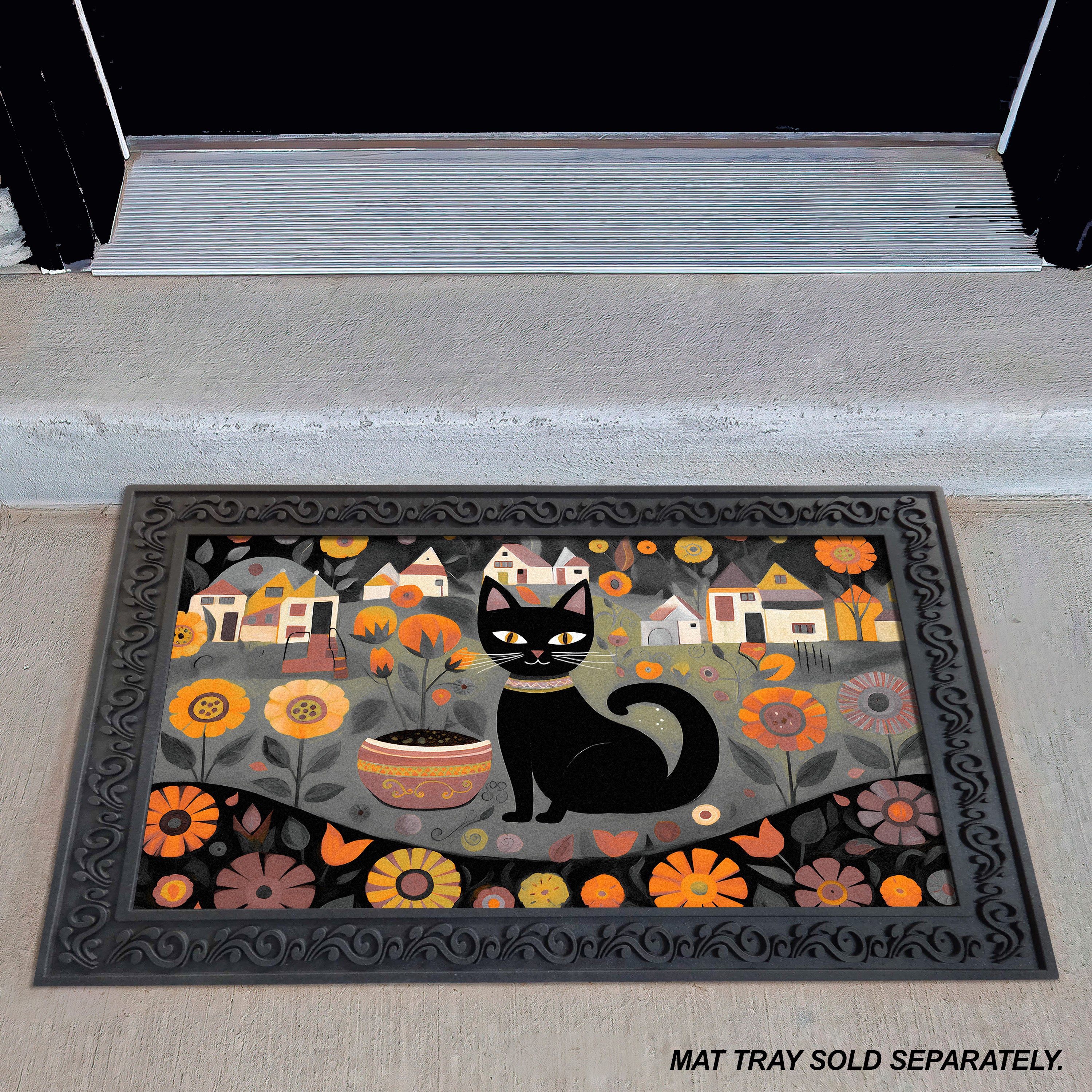 Black Cat Garden Welcome Mat