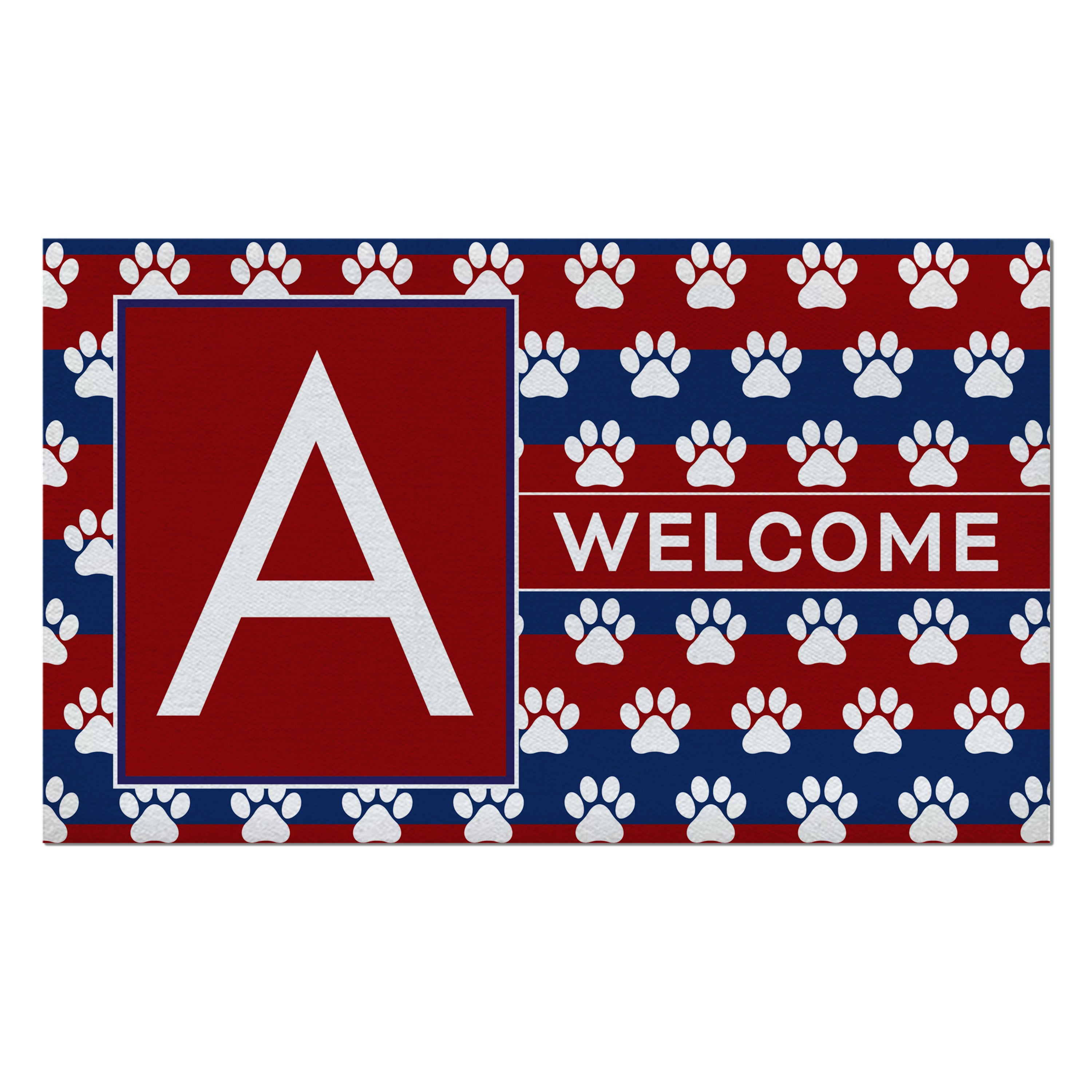Patriotic, Paws Stripes, Monogram, Welcome Mat