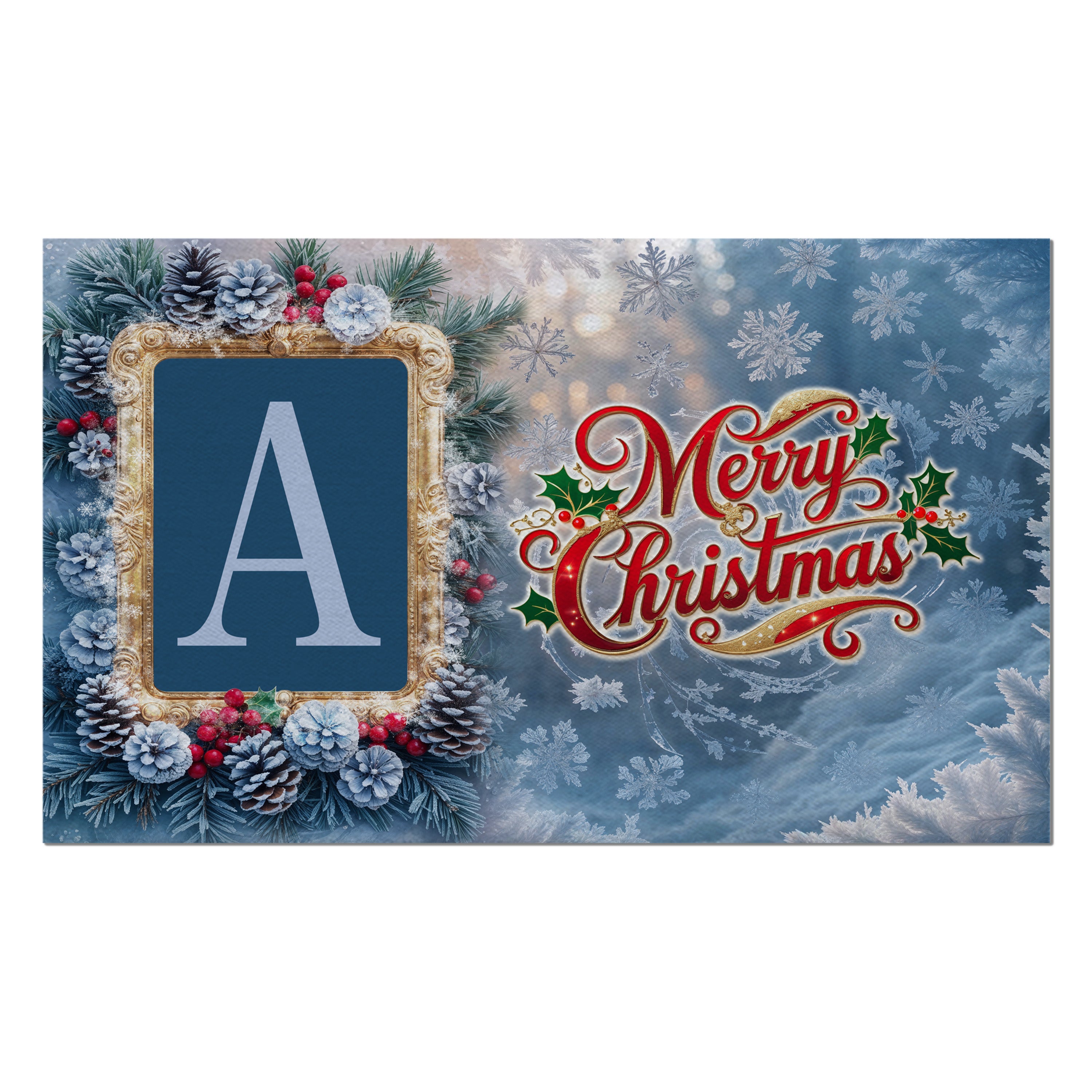 Christmas, Snowy Pine Cones, Monogram, Welcome Mat