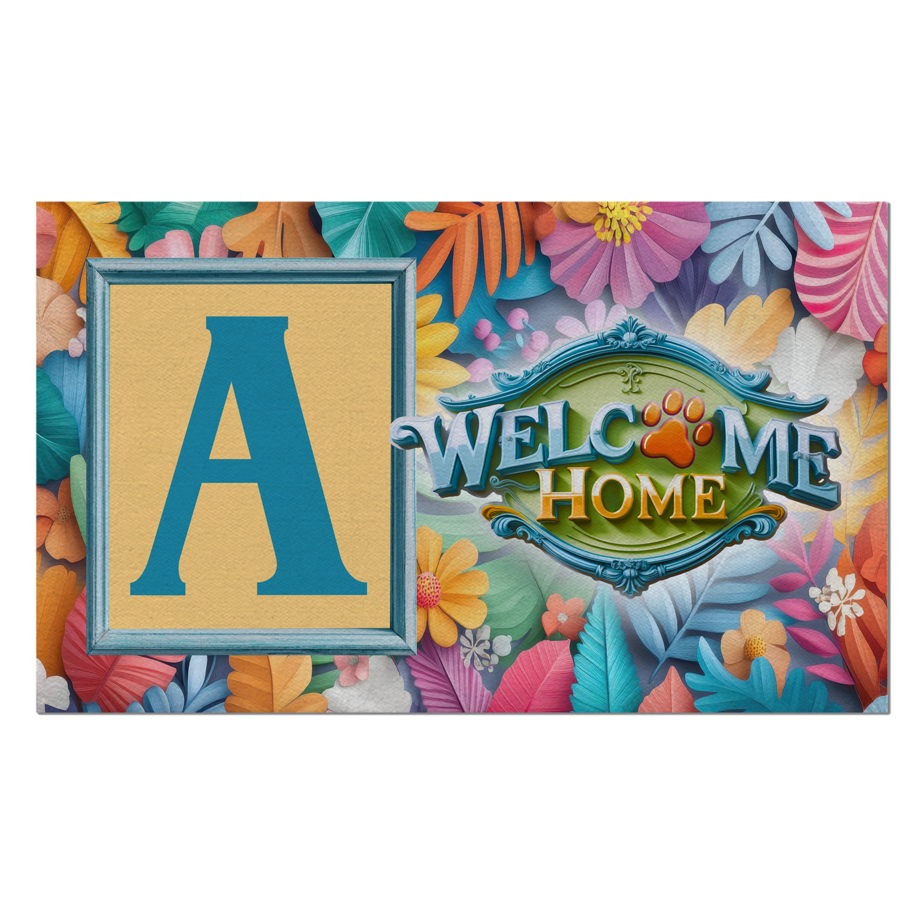 Welcome, Welcome Home Floral, Monogram, Welcome Mat