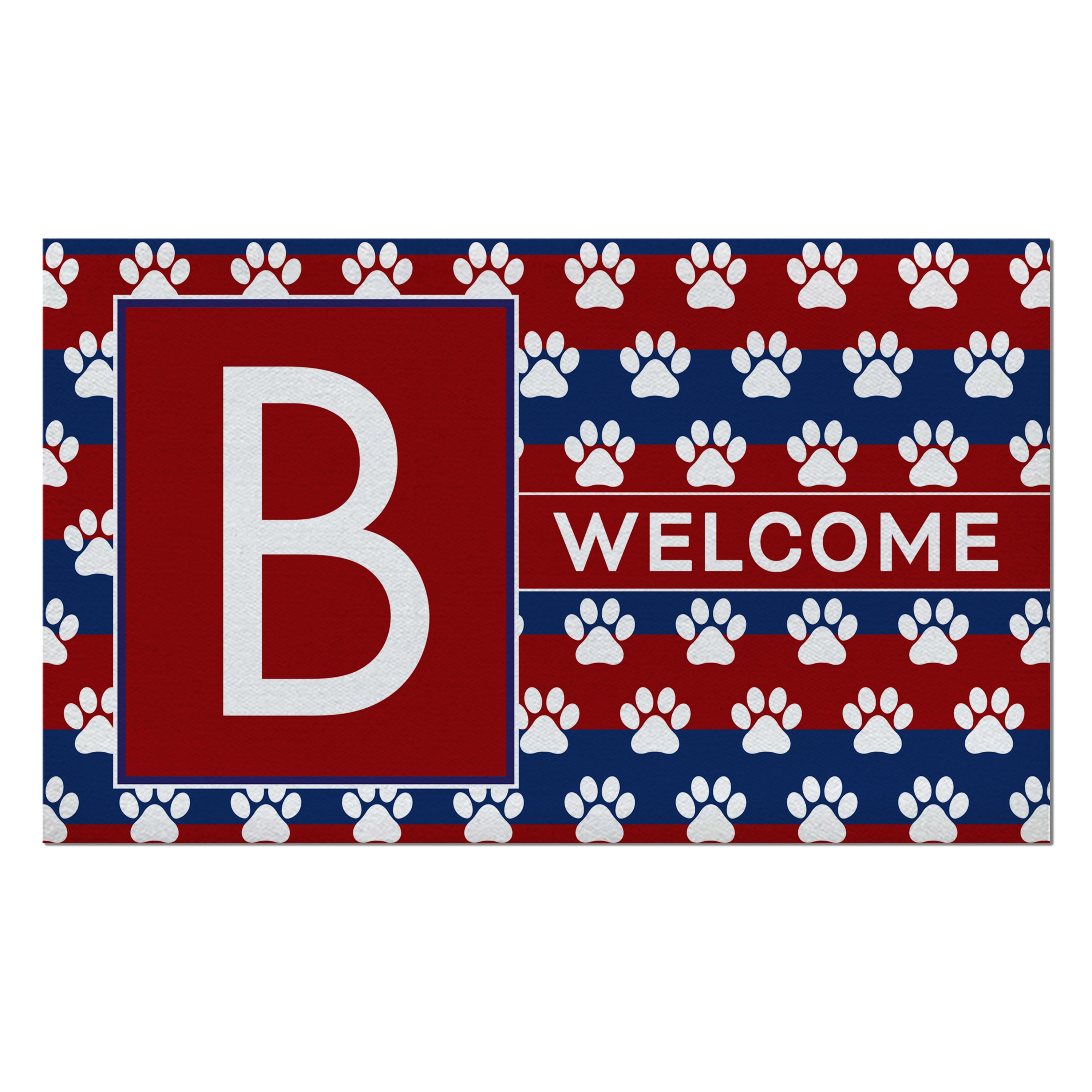 Patriotic, Paws Stripes, Monogram, Welcome Mat