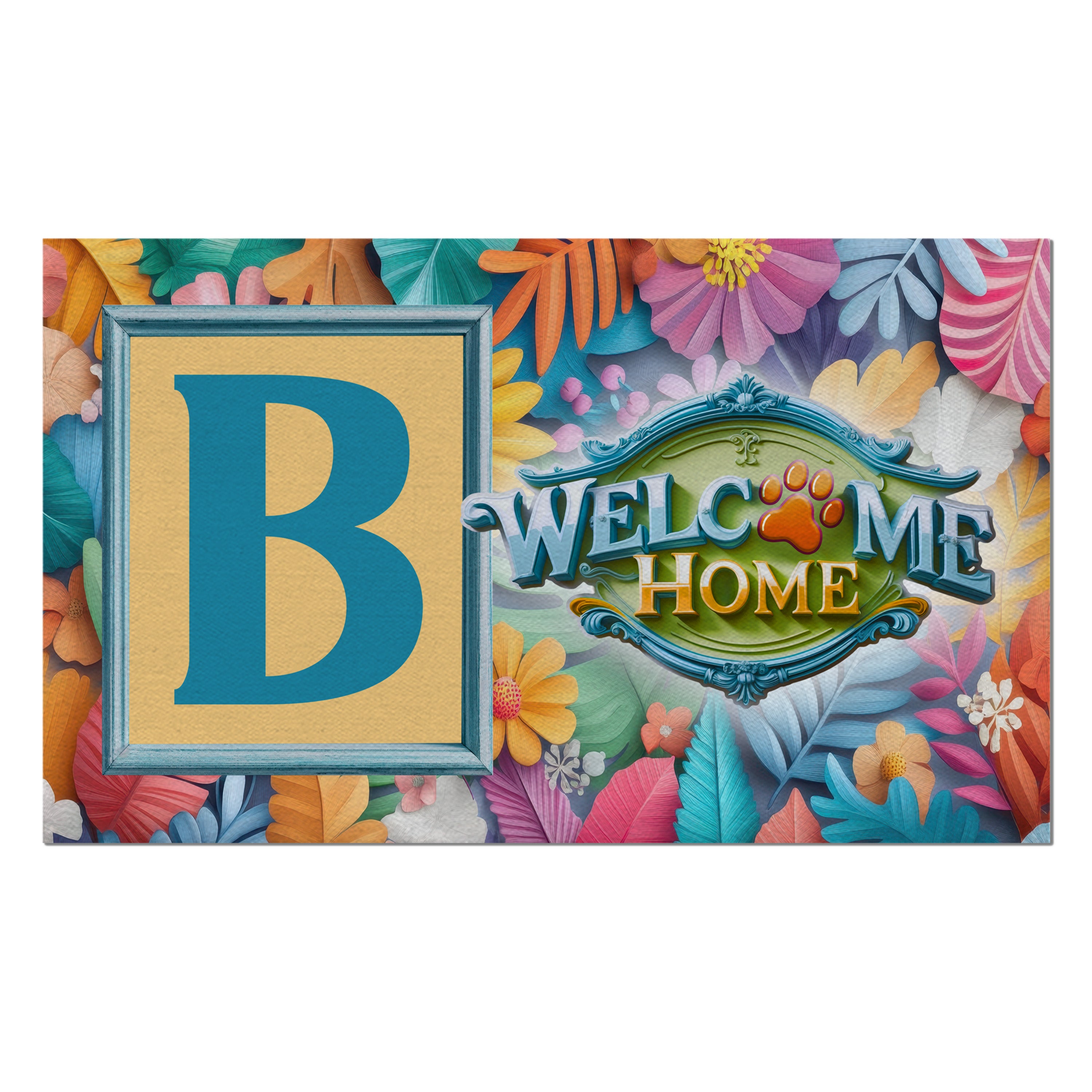 Welcome, Welcome Home Floral, Monogram, Welcome Mat