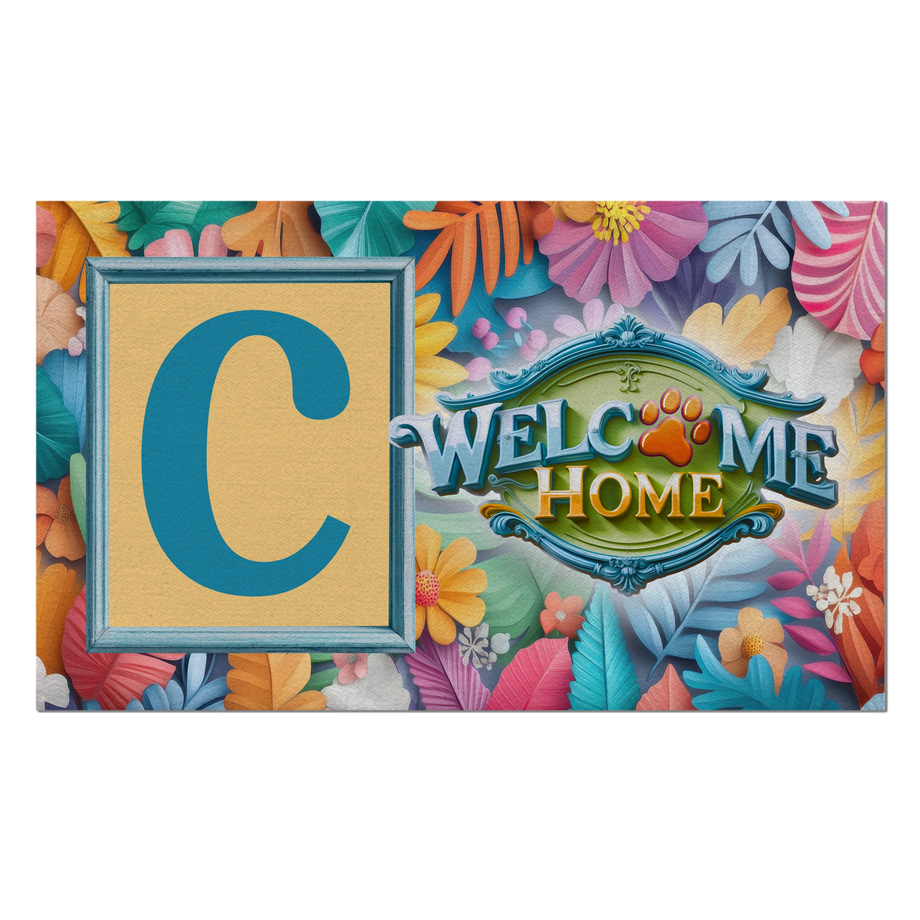 Welcome, Welcome Home Floral, Monogram, Welcome Mat